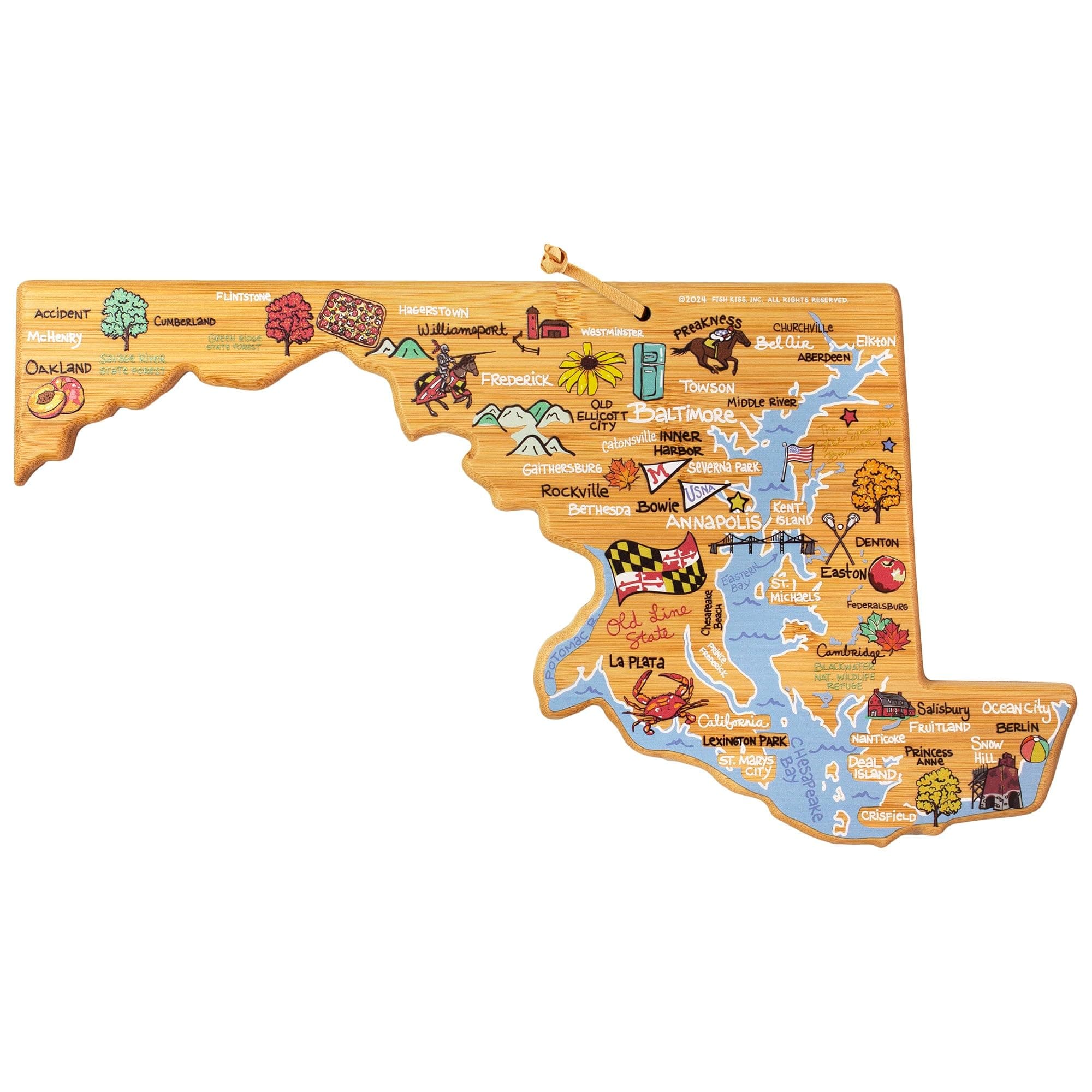 Totally Bamboo Maryland State Shaped Cutting Board, Art by Fish Kiss