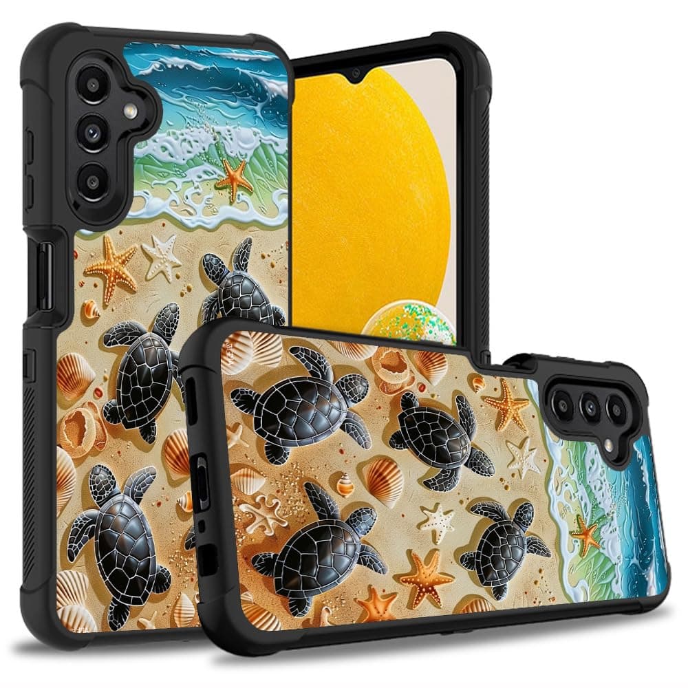 ZXHSBROK for Samsung Galaxy S23 FE Case, Heavy Duty 3 in 1 Hybrid Hard Plastic & Soft Silicone Shockproof Drop Protection Case for S23 FE 5G (2023), Sea Turtles on The Beach