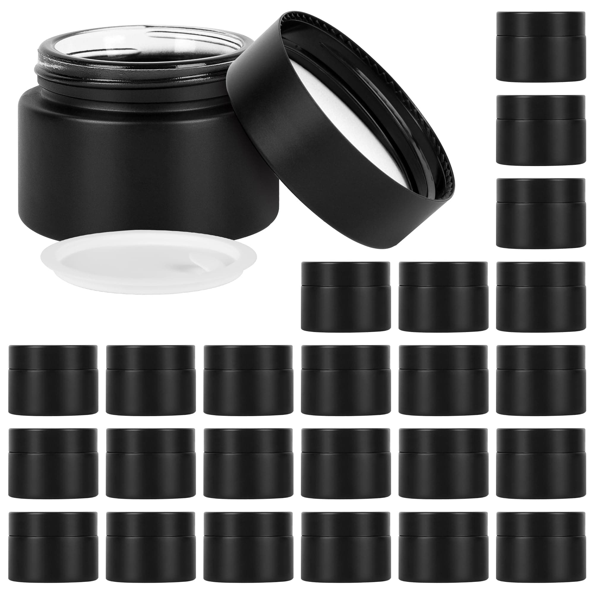 1 oz Glass Jars with Lids, Empty Cosmetic Jars, Airtight Containers with Inner Seal for Creams, Balms, Ointments, DIY Crafts, Salves (24 Pack, Black Frosted)