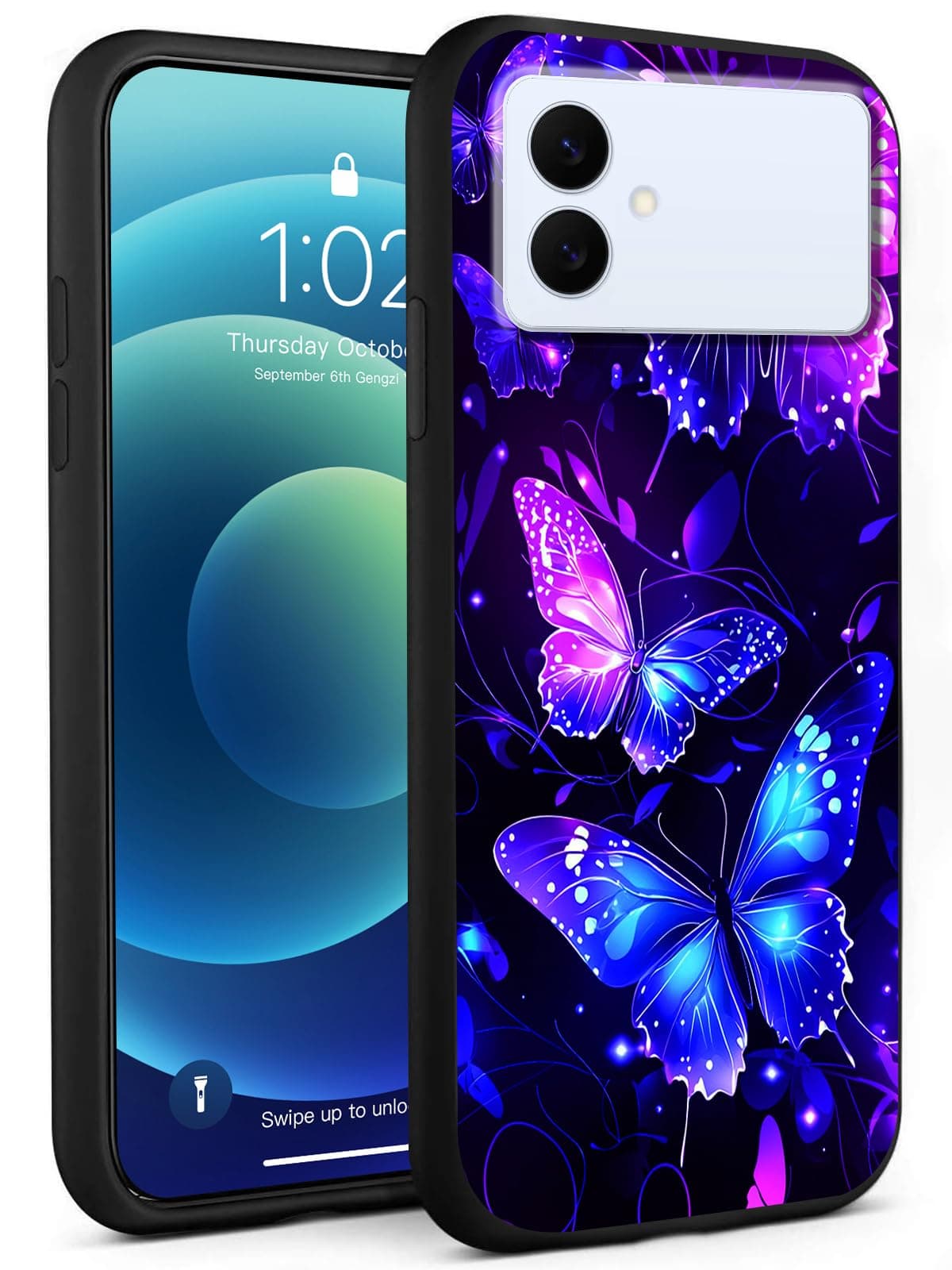 Decahouy for Samsung Galaxy S26 Plus Phone Case, Lightweight Soft TPU Shockproof Full Body Protective Cover Cases for Galaxy S26 Plus,Compatible Wireless Charging,Purple Neon Butterflies