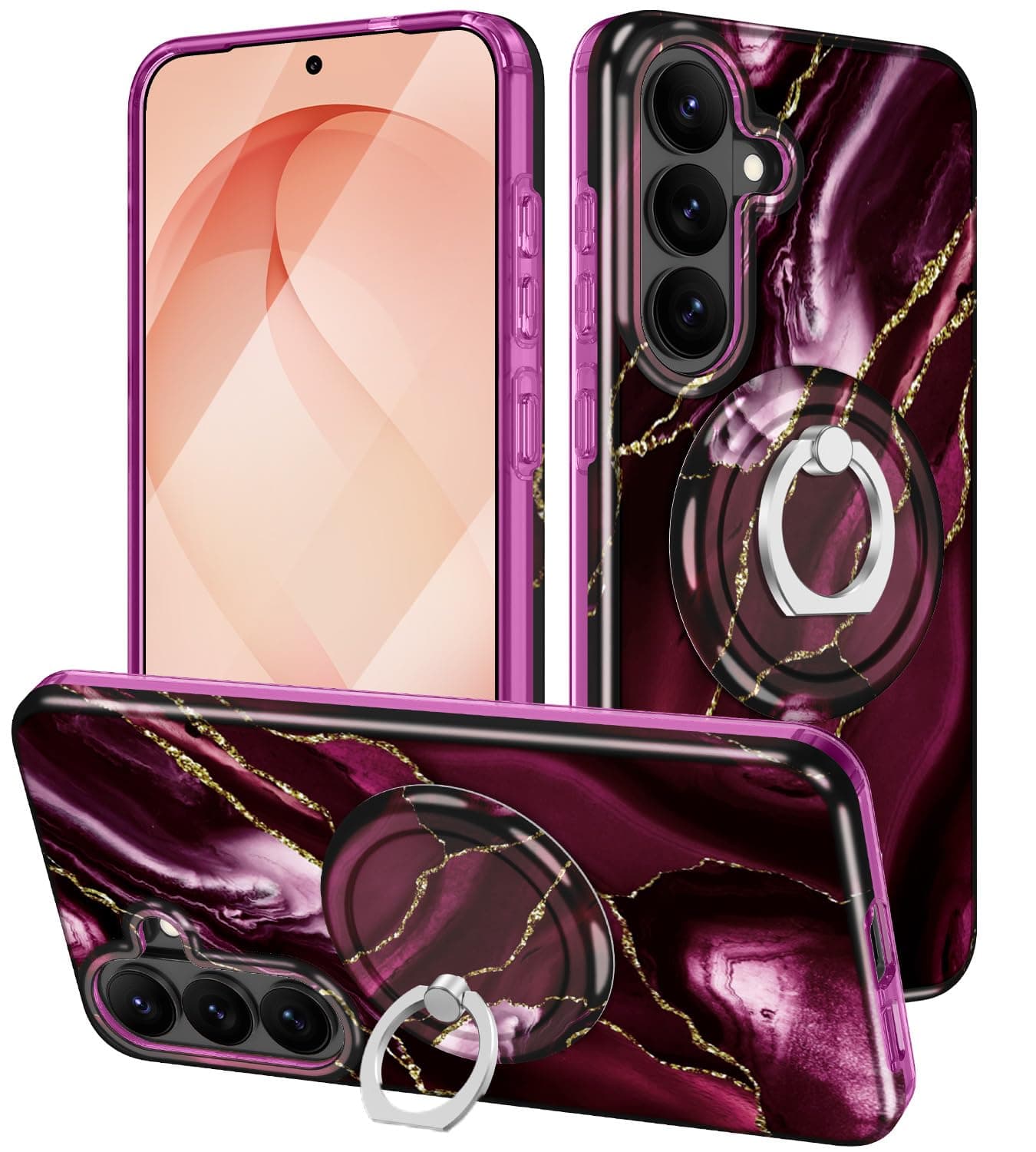 Btscase for Samsung Galaxy S26 Plus Case, [Compatible with MagSafe] [Military Protection] with Magnetic Removable Ring Stand, Hard PC Back & TPU Bumper Shockproof Adjustable Kickstand Cover, Wine Red
