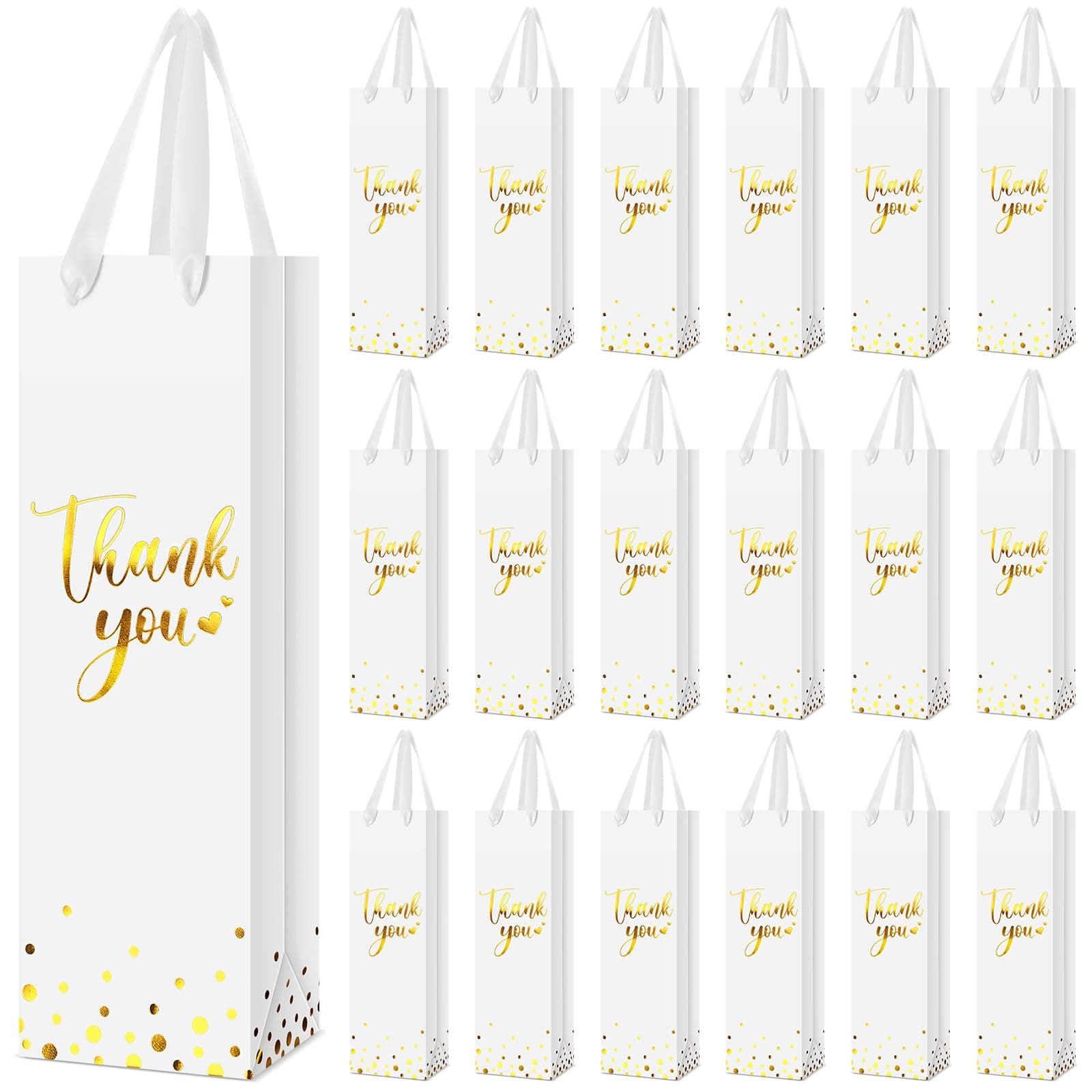 Ctosree 30 Pcs Wine Bottle Gift Bag with Handle 4.3x3.5x13.7, White
