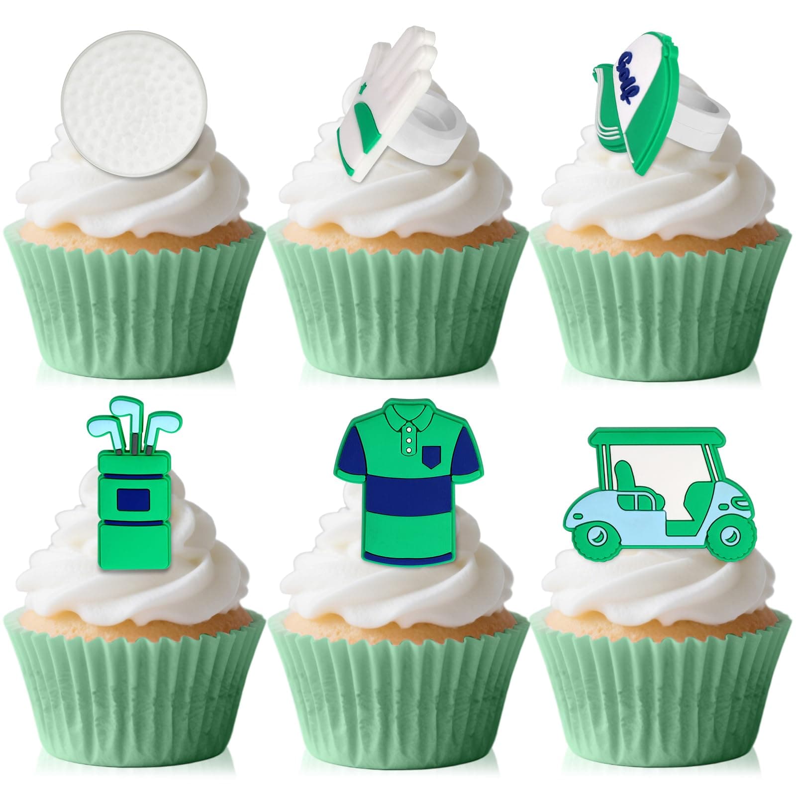 24pcs Golf Cupcake Ring Toppers Golf Shoes Bag Ball Carts Clothes Cupcake Topper for Golf Sports Theme Party Cake Decorations Baby Shower Kids Birthday Party Supplies