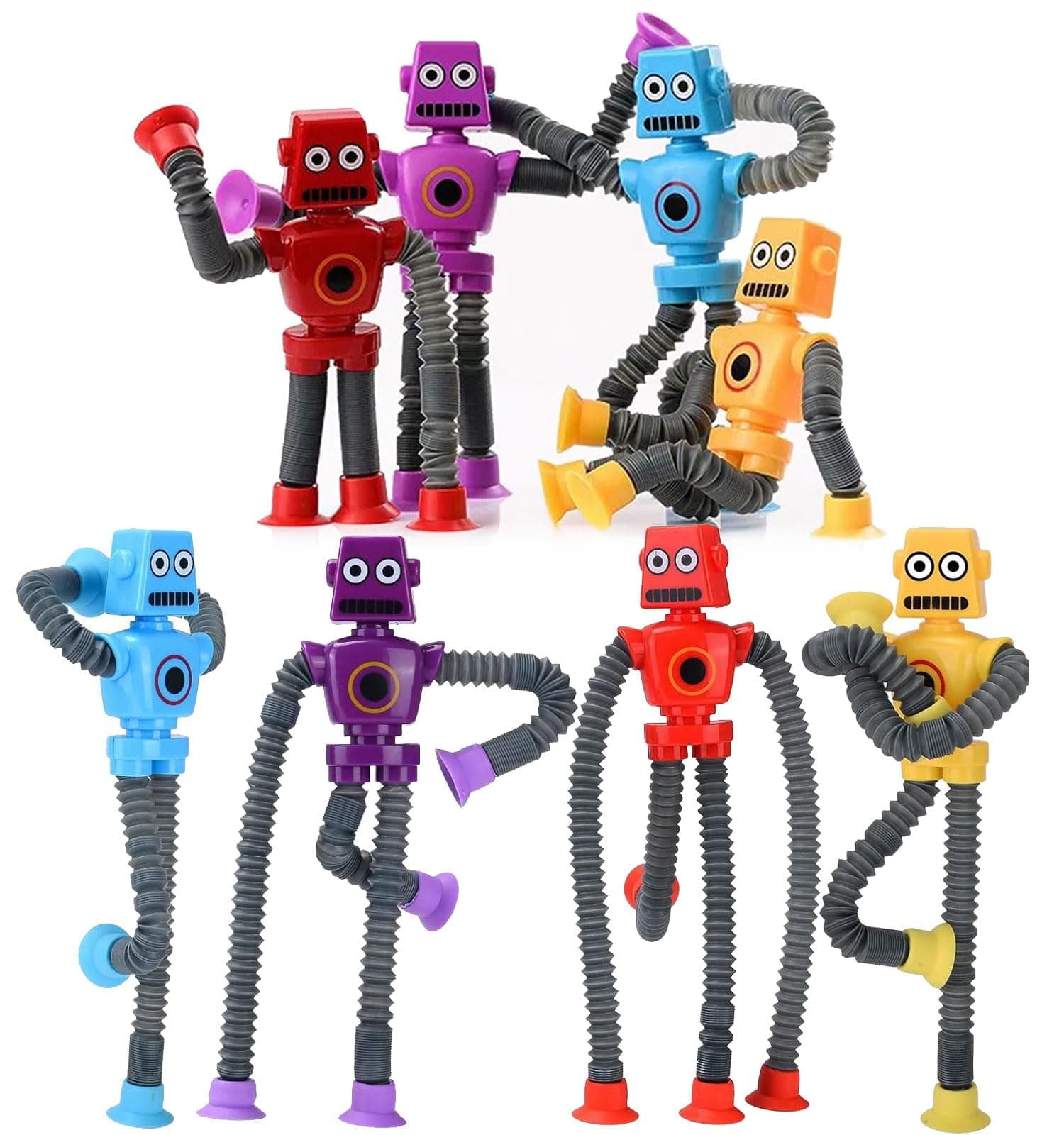 Pop Tubes Robot Sensory Toys 8 Pcs Travel Toys Easter Basket Gift for Kids Boys Girls Ages 3 4 5 6 7 8 9 10, Suction Fidgets Toy for Autism Children Toddlers Travel Essentials Party Favors