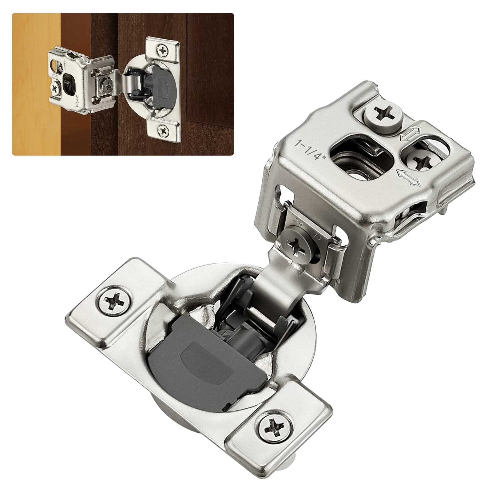 Home Expert 10 Pack (5 Pairs) 1-1/4" Overlay Soft Close Cabinet Hinges, Satin Nickel Stainless Steel Concealed Hinges with 3D Self-Closing for Face Frame Doors & Kitchens