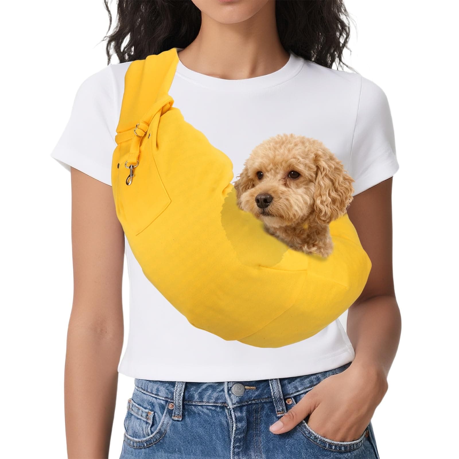 PETAXCELL Dog Sling Carrier for Small Dogs and Cats Up to 16.5 Lbs, Soft Cotton with Purse Pocket Pet Sling Carrier Safety Harness, (Yellow, 1 Pcs) Intended for Outdoor/Camp/Travel