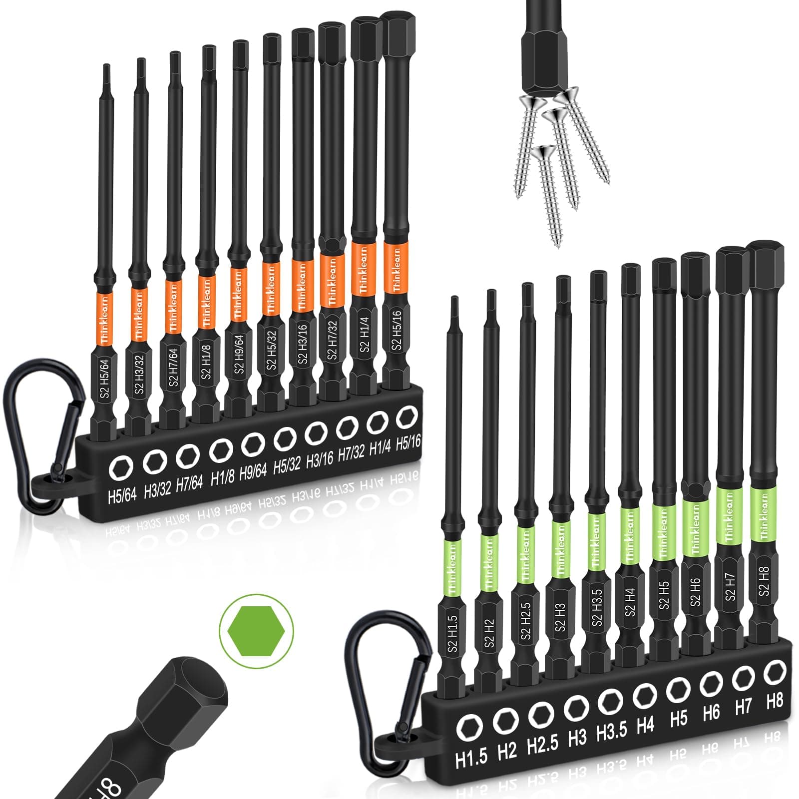 Allen Wrench Drill Bit Set for Impact Drivers, 20PCS Hex Bit Set (Metric&SAE), 4" Long Allen Wrench Drill Sets, 1/4" Hex-Shank S2 Steel Head with Quick Release Bits, CNC Machined Tips with Magnetism
