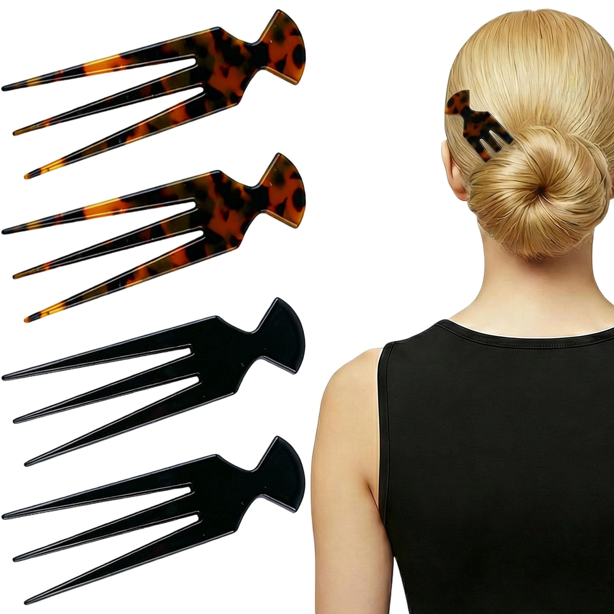 4PCS M-Shaped French Hair Pin, Acetate Hair Clips for Women, Tortoiseshell Barrettes for Thin Thick Hair, Decorative Bun Styling Accessories, Strong Hold for All Day Wear (Style C)
