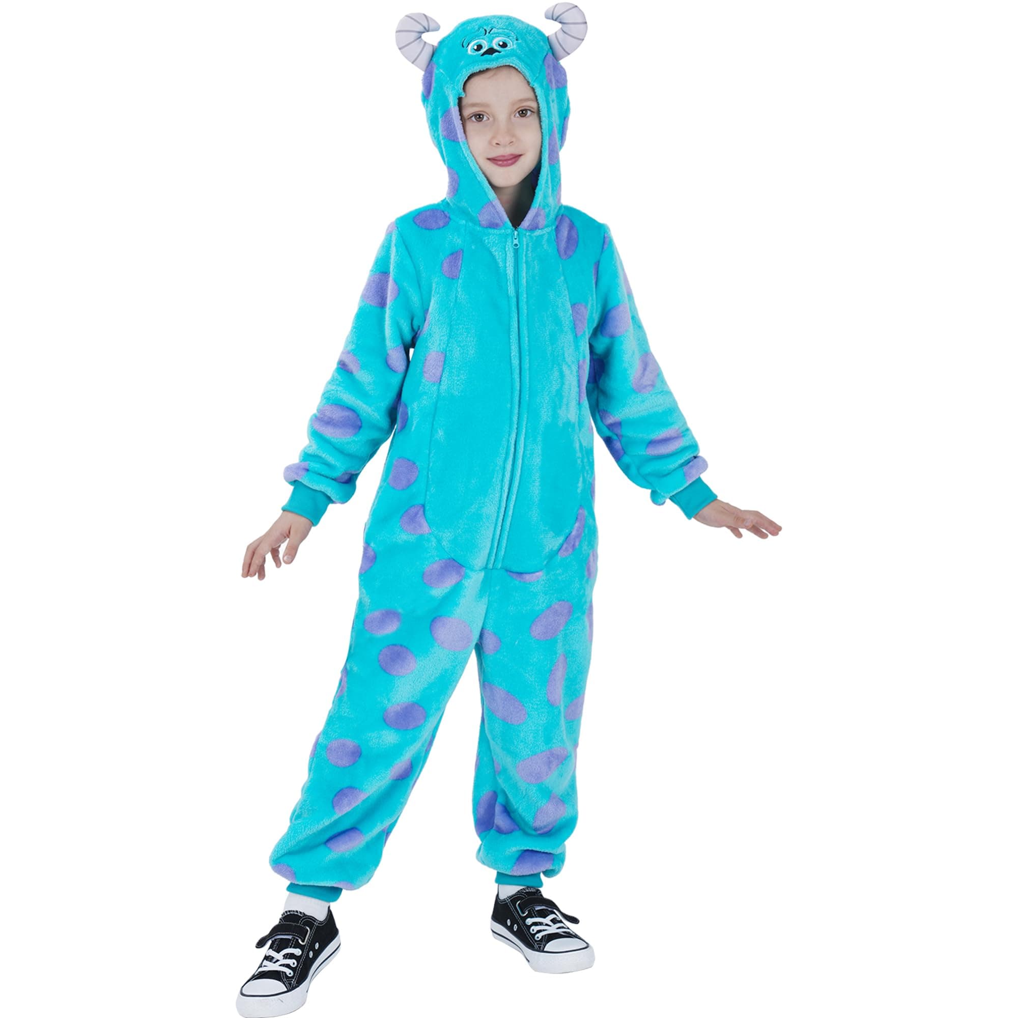 Children's Animal Onesie Costume,Boys and Girls Blue Monster Costume,Kids Blue Monster Jumpsuit for Halloween 6-8