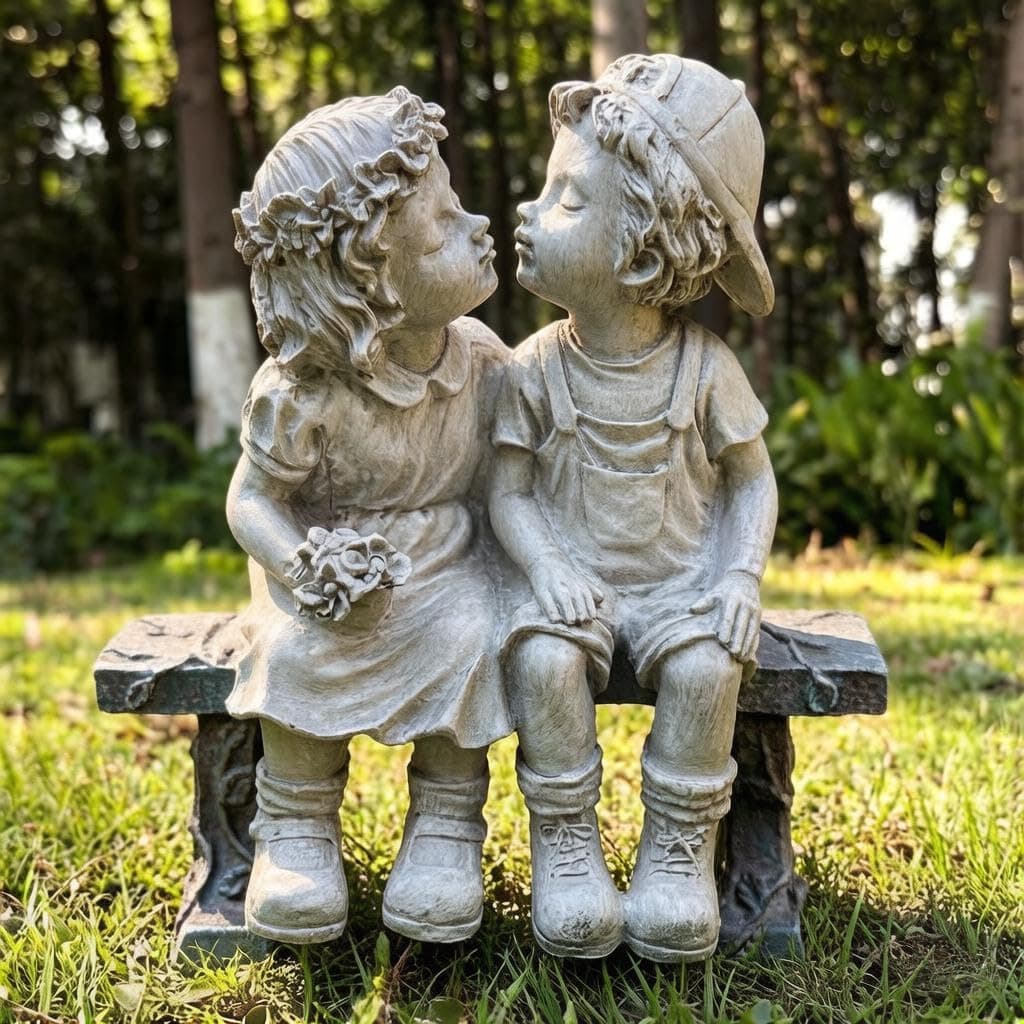 Rbhonb First Kiss Garden Outdoor Statue Decorative, Flower Bed Decor Puppy Love Kissing Couple, Boy and Girl Kissing Garden Figurine for Yard Patio Art