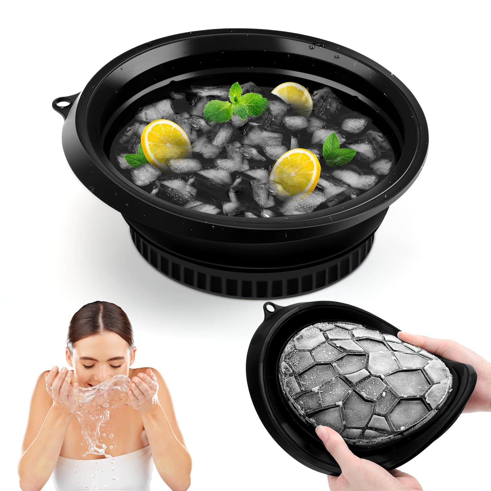 Welltop Face Bowl for Ice, Collapsible Silicone Facial Plunge Bowls with Built-in Icetray, Portable Face Ice Bath Bowl ice Facial Folding Washbasin for Cold Plunge Therapy & Facial Skincare
