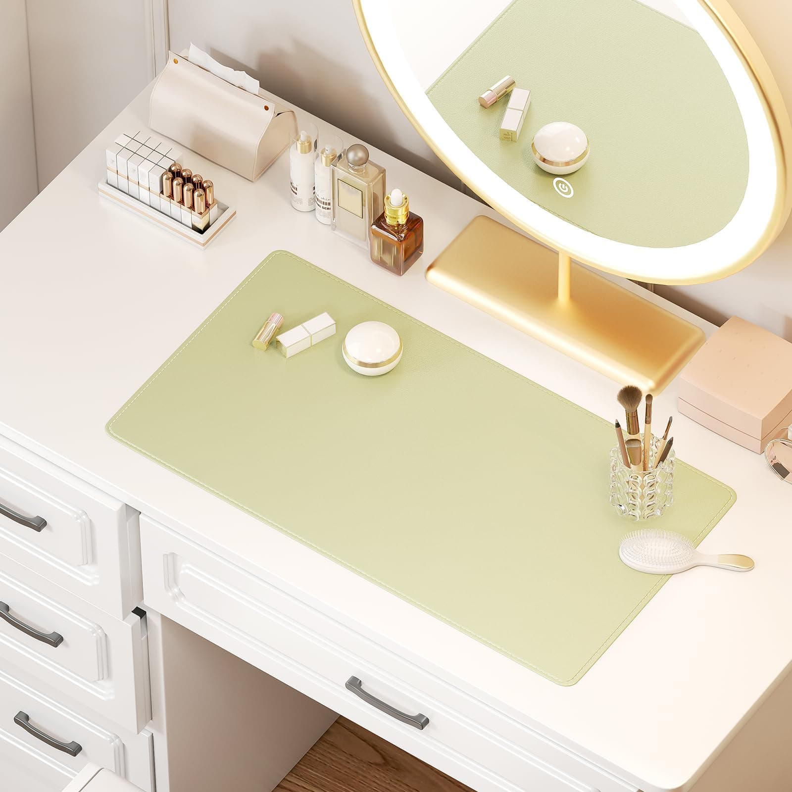 Biqissi Makeup Mat for Vanity, Dual-Sided, Waterproof, Oilproof, Green, 23.6x11.8in