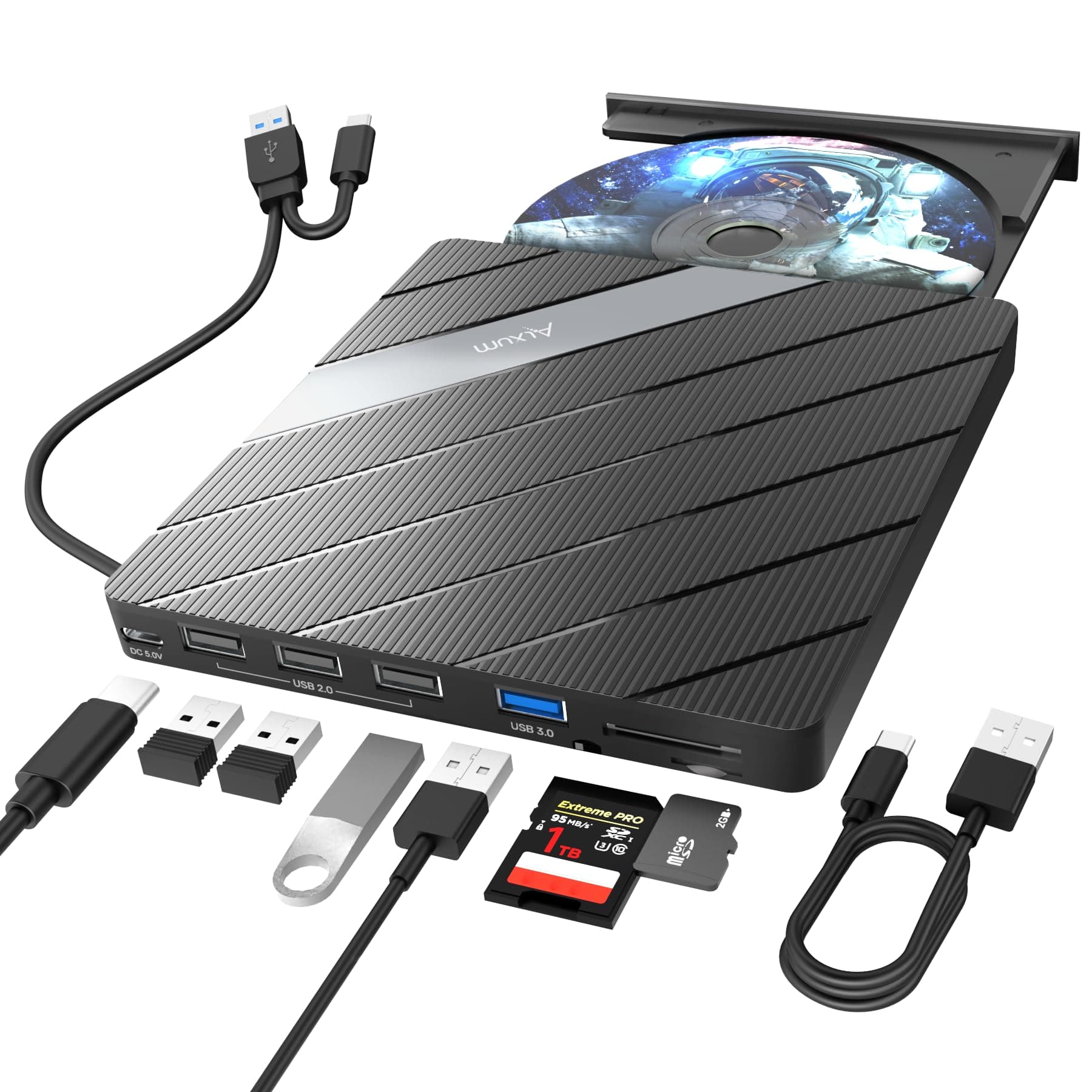 Alxum External DVD Drive -8 in 1 USB 3.0 Type C CD Drive External