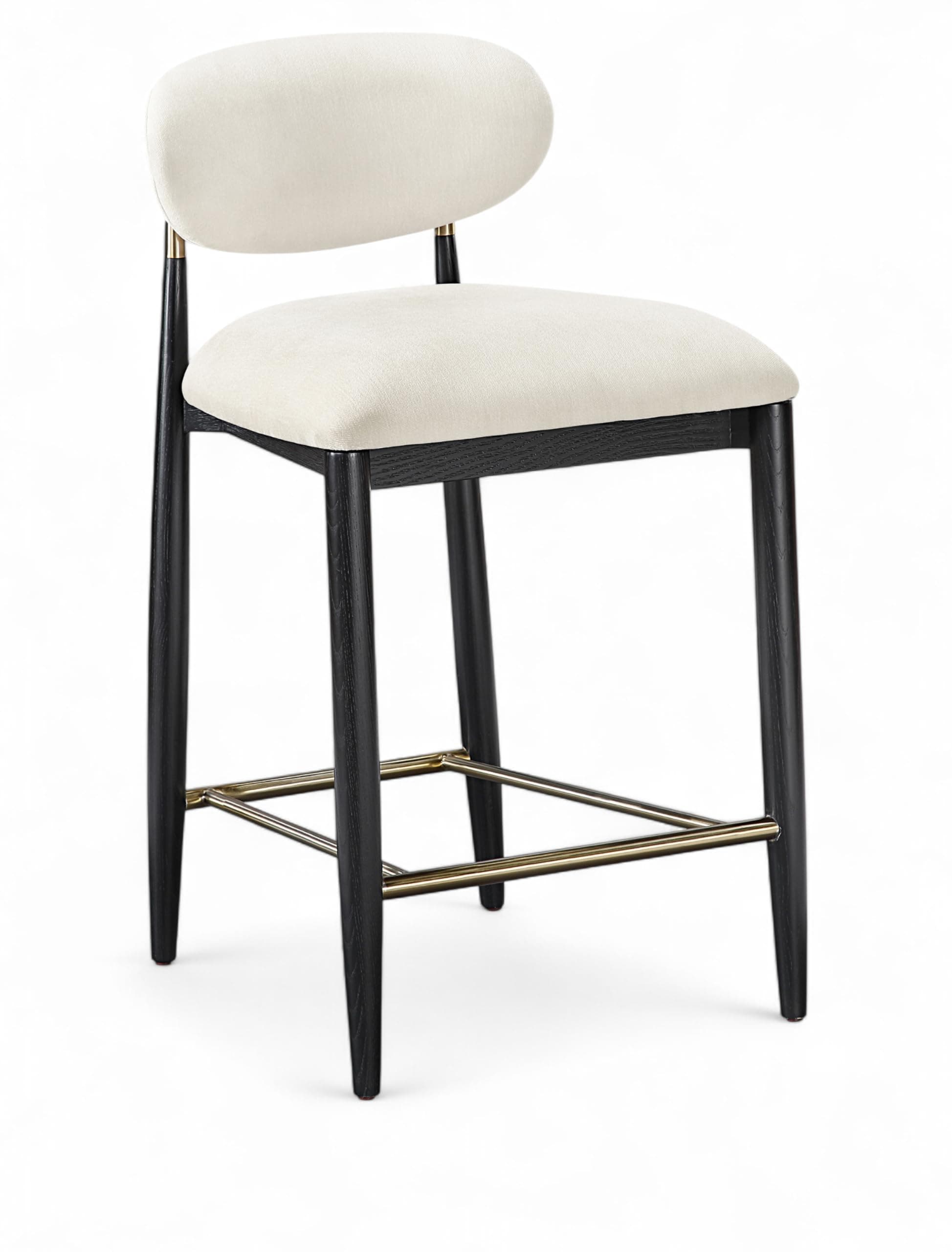 Meridian Furniture 11042Cream-C Riccio Collection Modern | Contemporary Stool with Cream Polyester Performance Fabric, Ash Wood, Black Finish, Brass Iron, 20.25" W x 21.25" D x 35.75" H, Cream
