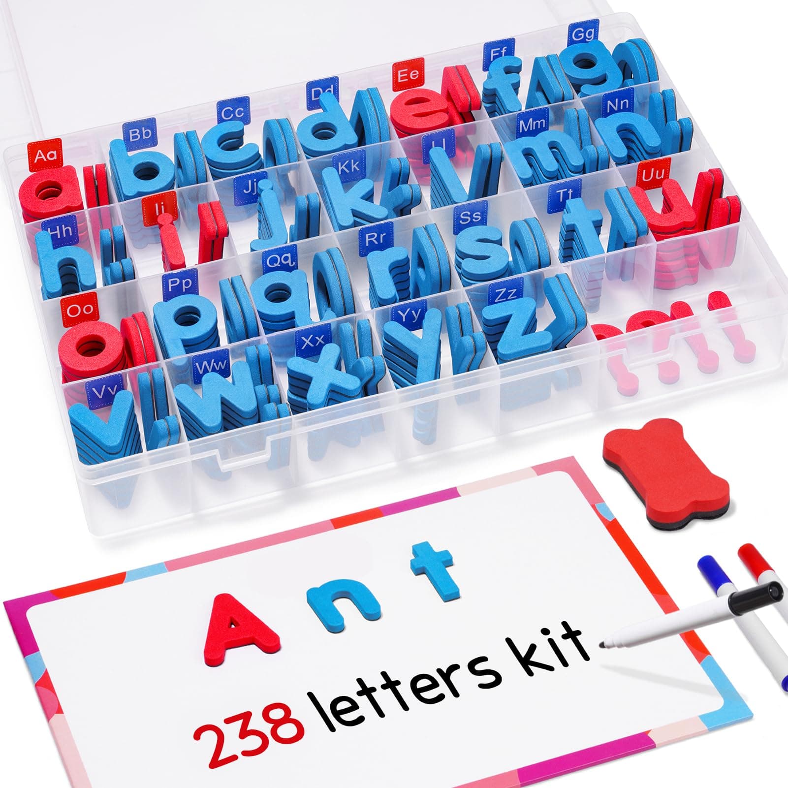 Gamenote Magnetic Letters Kit 238PCS, Double-Sided Magnet Board, Alphabet