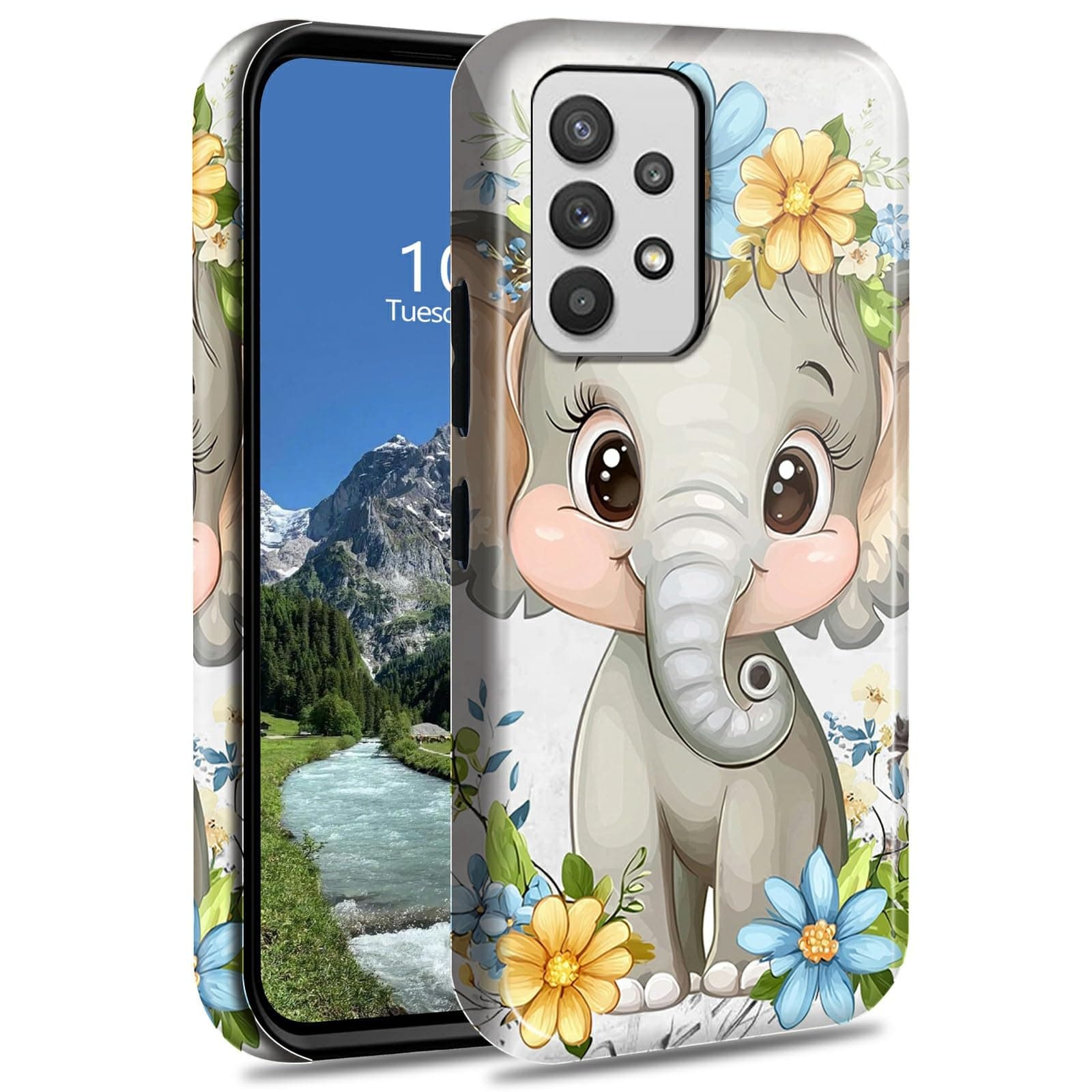 DIGTIALL for Samsung Galaxy A53 5G 6.5" Phone Case Dual Layer Hybrid Hard PC & Silicone Protective Heavy Duty Shockproof Protective Cover for Samsung Galaxy A53 5G,Flower Elephant
