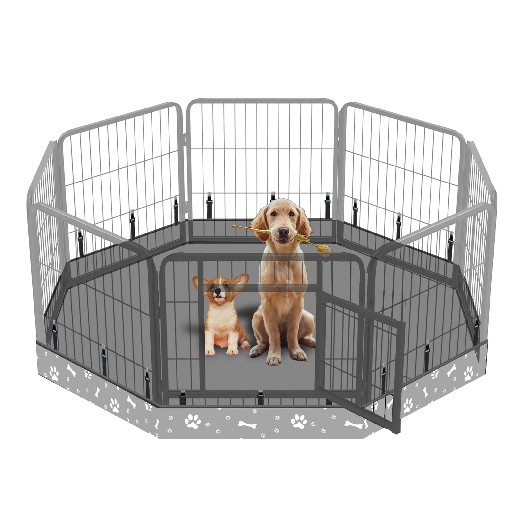 Dog Playpen Bottom Pad Fits for 24 Inch 8 Panels Metal Exercise Pet Playpen, Dog Crate Pad Puppy Playpen Pad, Elastic Buckles Connections.(Note: Playpen Not Included) -Gray