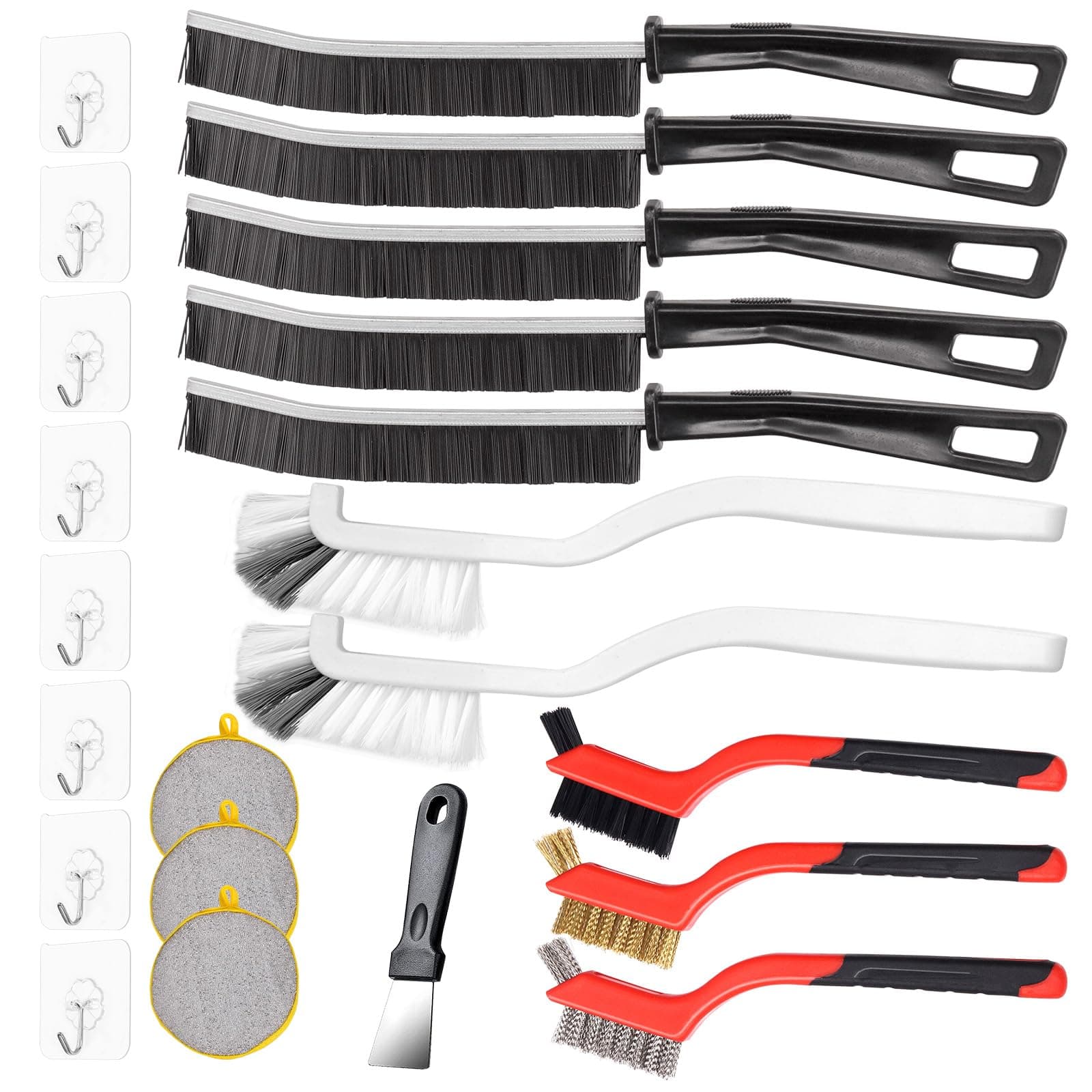 Cimeton 24PCS Crevice Cleaning Brush Set Detail Cleaning Brush Set Hard Bristle Cleaning Supplies for Tiles Sinks Drains Kitchen Bathroom