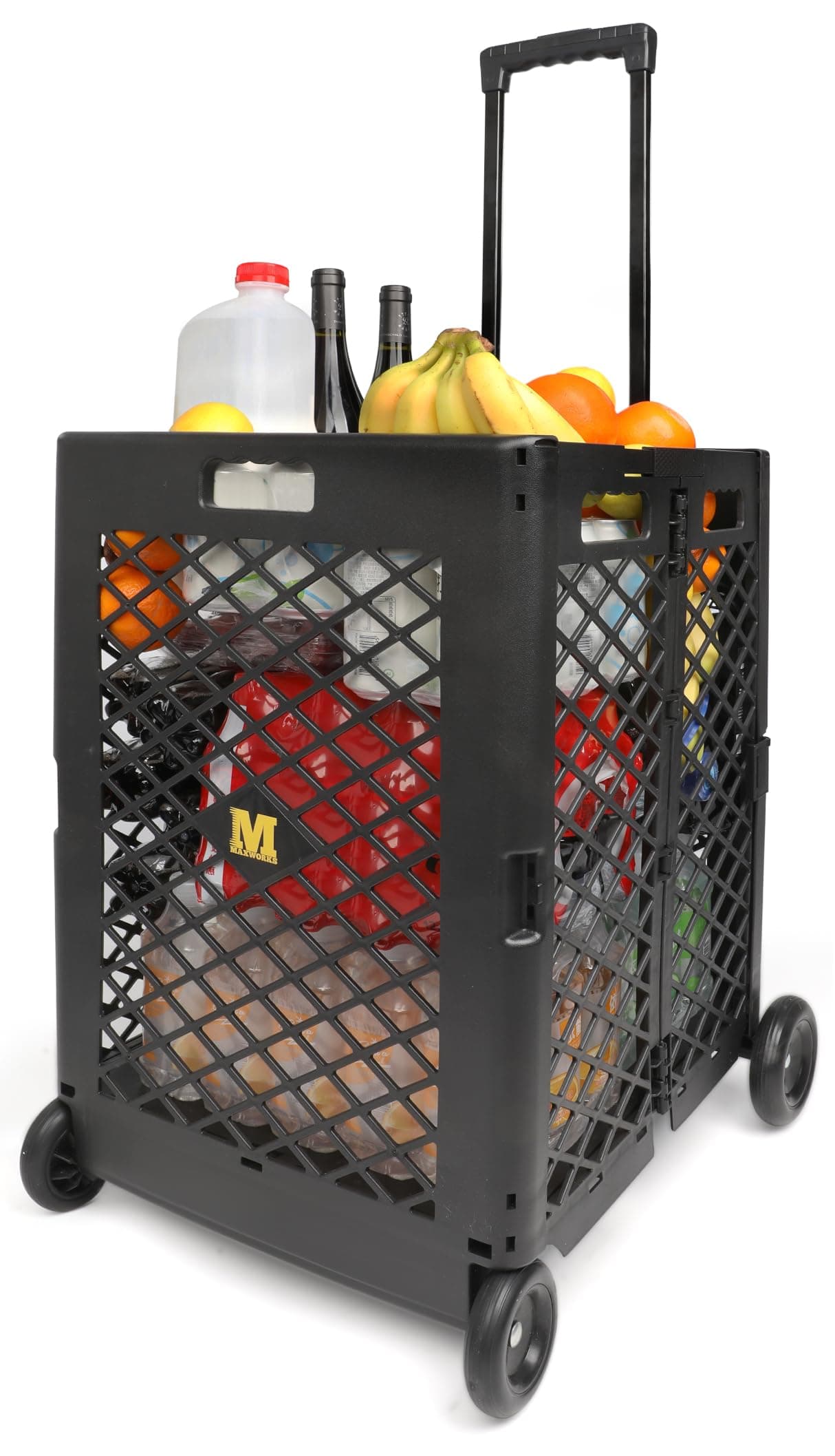 MaxWorks 50926 Foldable Rolling Cart Collapsible Rolling Hand Dolly with Telescopic Handle 70Lbs Capacity 15 x 15.8 x 23.5 Inches Basket
