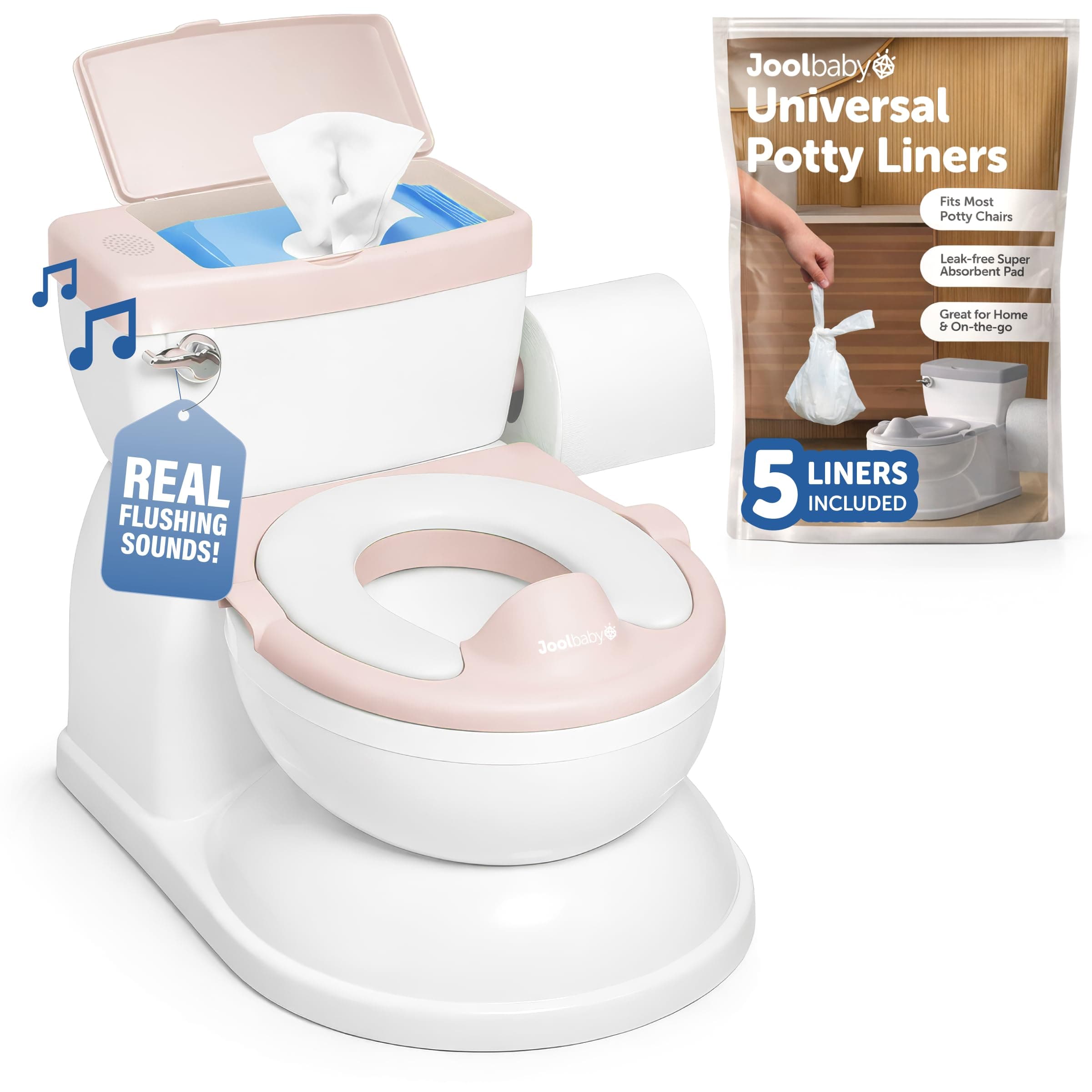 Real Feel Potty with Wipes Storage, Transition Seat & Disposable Liners - Realistic Toilet - Easy to Clean & Assemble - Jool Baby (Pink)