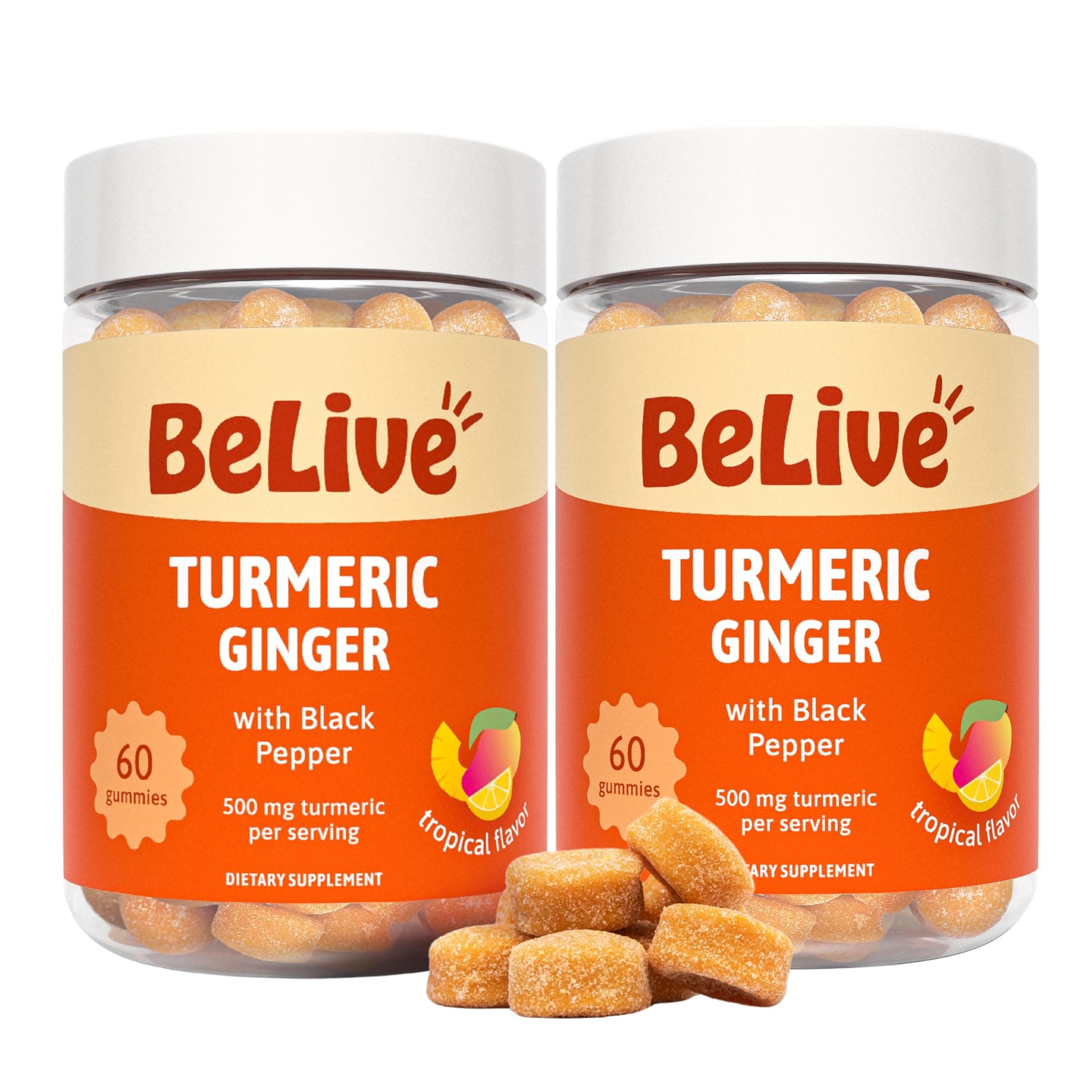 BeLive Turmeric Curcumin with Black Pepper & Ginger | Inflammation, Joint, & Immune Health Support - Tropical Flavor, 120 Gummies