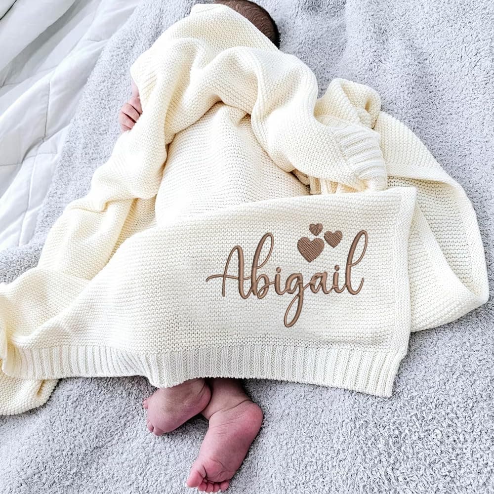 Embroidered Baby Blanket, Personalized Baby Blanket, Custom Knit, Gifts for Boy, Cozy Soft Cotton Knit Custom Name, Newborn Gifts, Christmas, Birthday