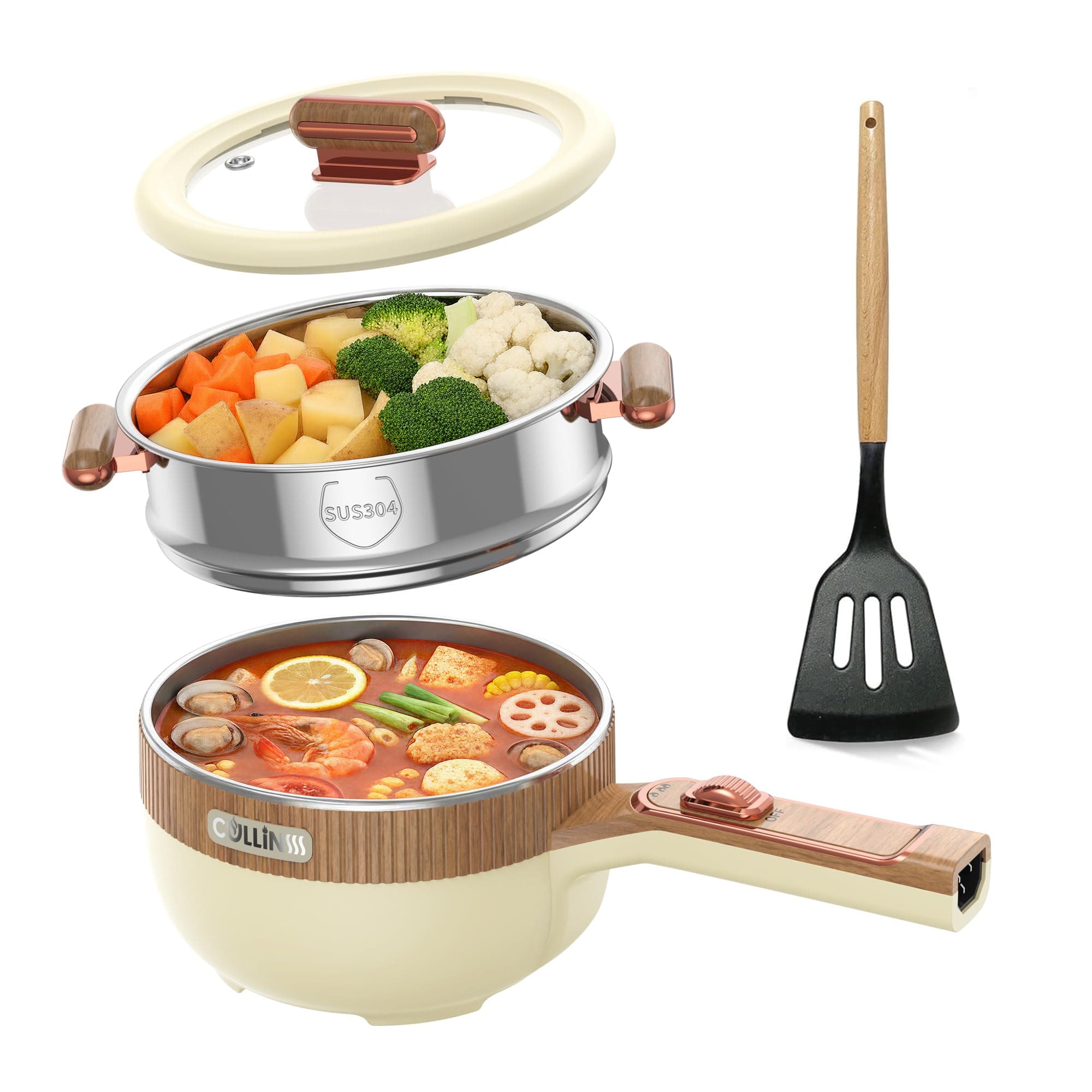 Cullinsss Electric Hot Pot 1.5L Mini Portable Electric Pot Dual Power