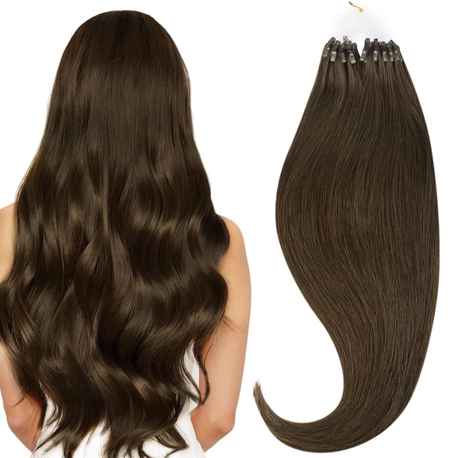 HOTBANANA Micro Bead Hair Extensions Real Human Hair, #4, 22inch 50g 50s