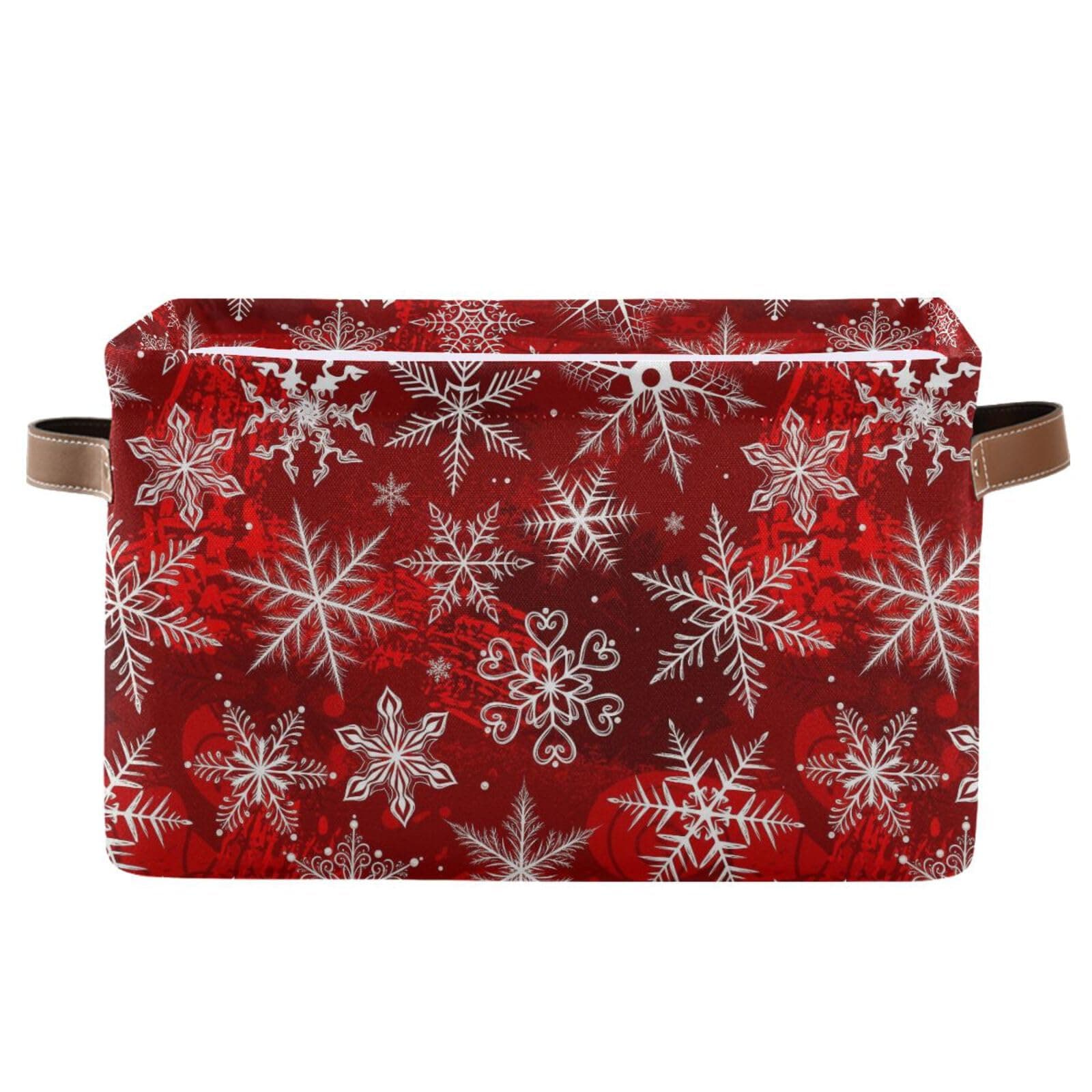 senya Large Foldable Storage Basket with Handles, Red Pattern with Snowflakes Flower Fabric Collapsible Storage Bins Organizer Bag for Baby Storage Toy Storage 15 x 11 x 9.5 inch