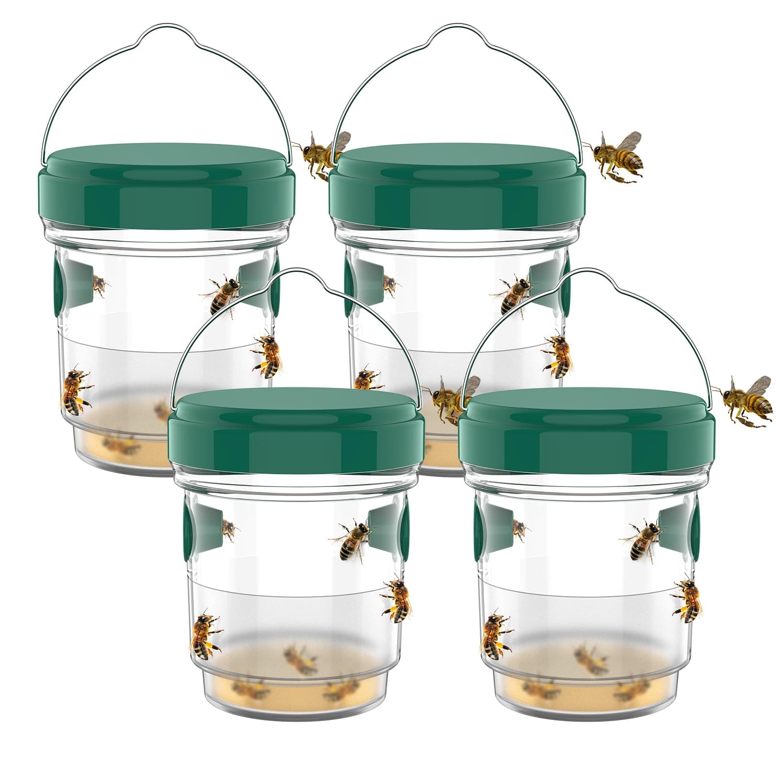 Howboo 4pcs Wasp Trap, Yellow Hornet Bee Traps Catcher with Hanging Non-Toxic PP Plastic Jacket Traps for Outdoors/Garden - Green