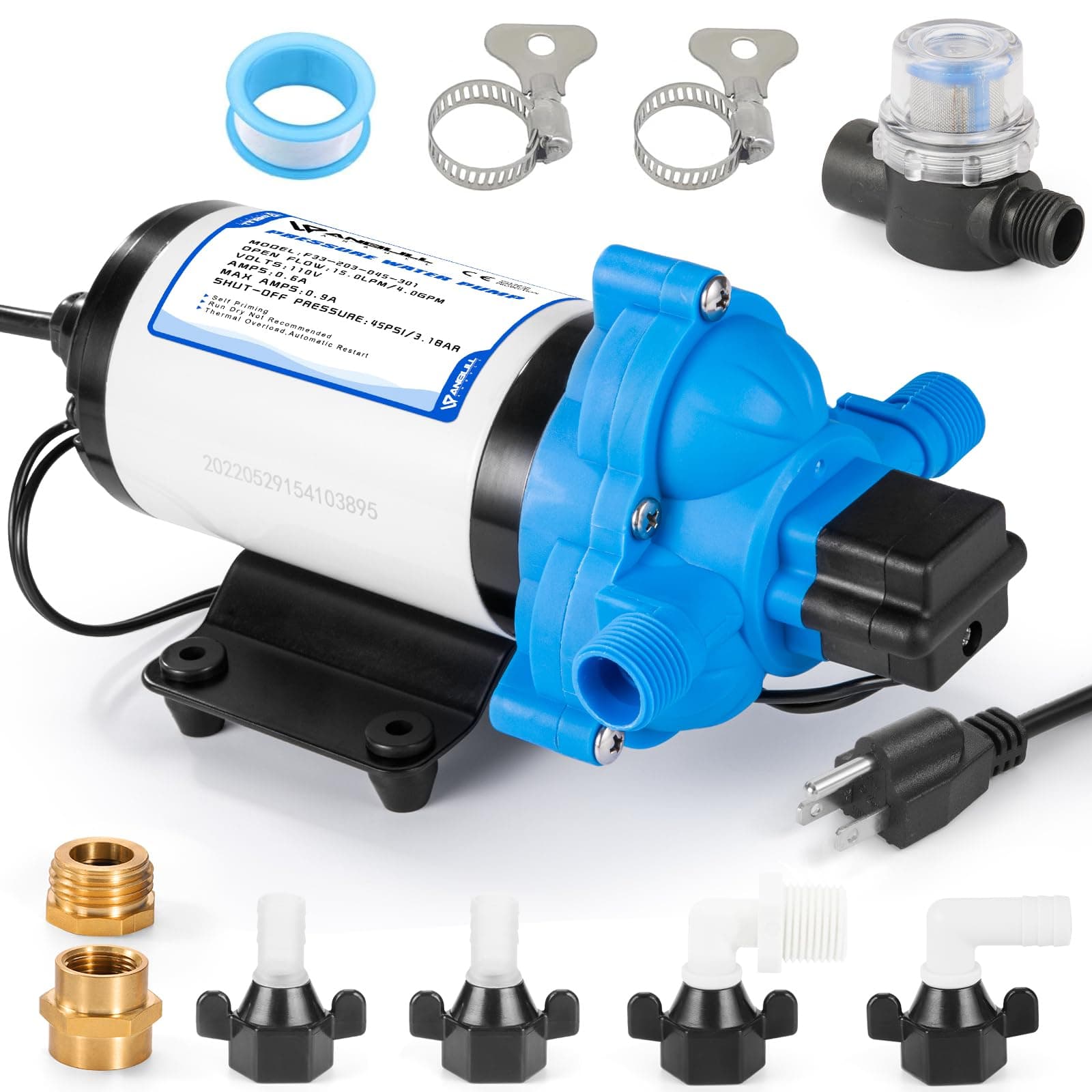ANBULL 110V Self Priming Diaphragm Water Pump,4.0GPM 45PSI