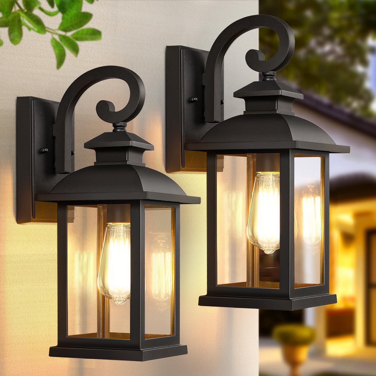 SNRU Outdoor Wall Sconce Lights, Matte Black, 15" Medium, 2-Pack