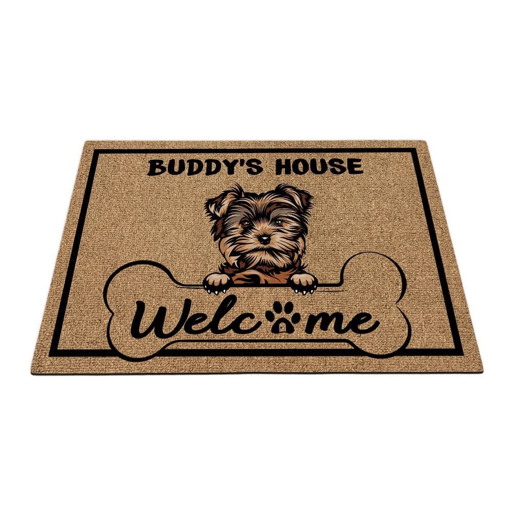 MALIHONG Funny Personalized Dog Welcome Door Mats Dog Yorkie Welcome Dog's House Indoor Entrance Doormat for Front Door Outdoor Rugs Home Decoration 23.6"x15.7"