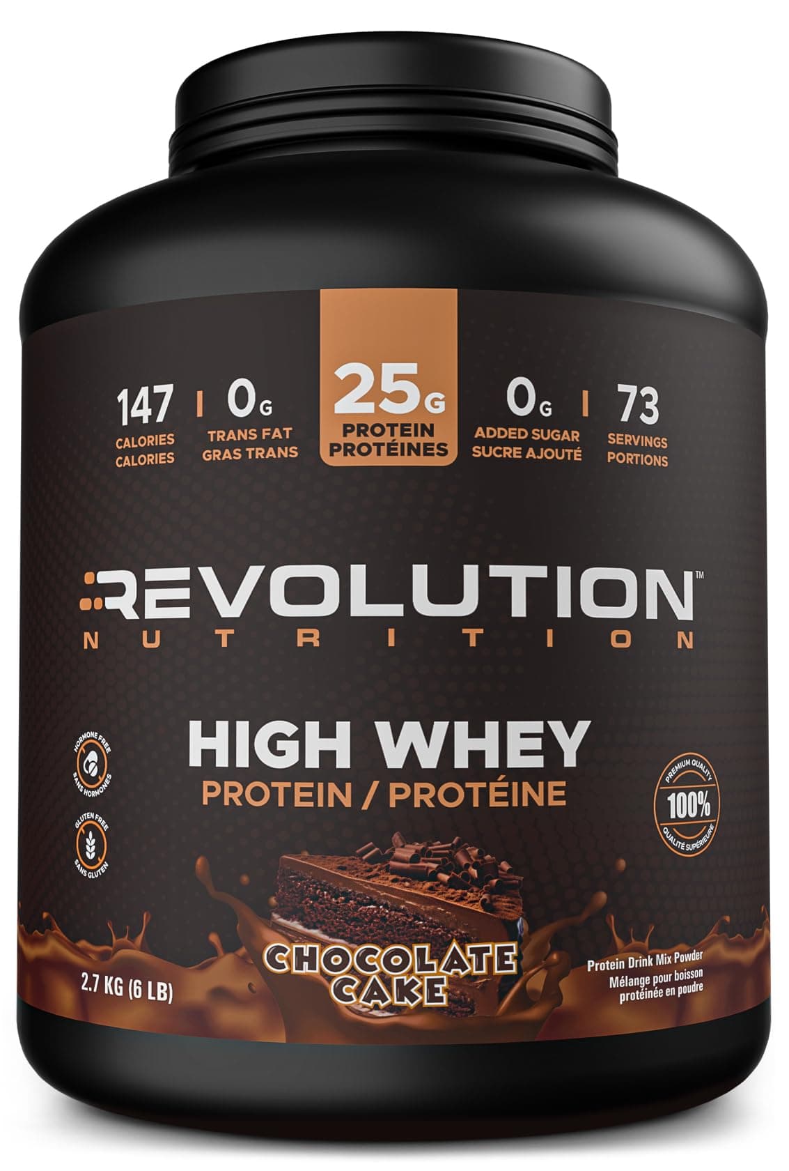 Revolution Nutrition, High Whey, Protein Powder 6LB, Whey Protein, Gluten Free, 25g of Protein Per Scoop, 2.7kg, 73 Servings (Chocolate Cake, 6 Pound)