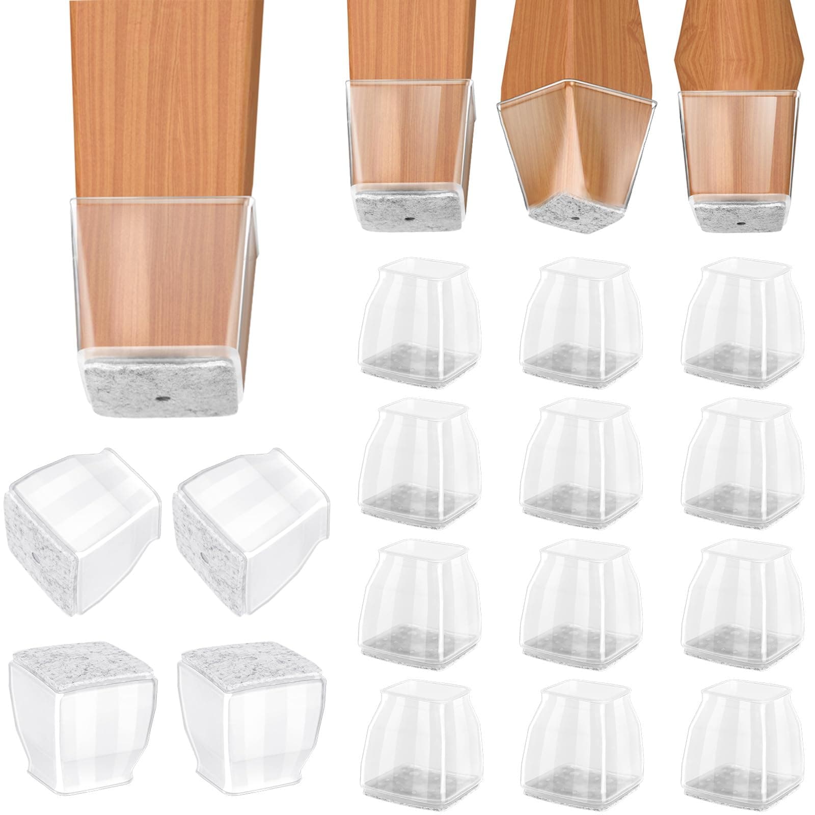 BALEINE Silicone Chair Leg Floor Protectors, Stool Leg Protectors Cap, Chair Leg Caps for Hardwood Floors (Clear-16pcs, Square S)
