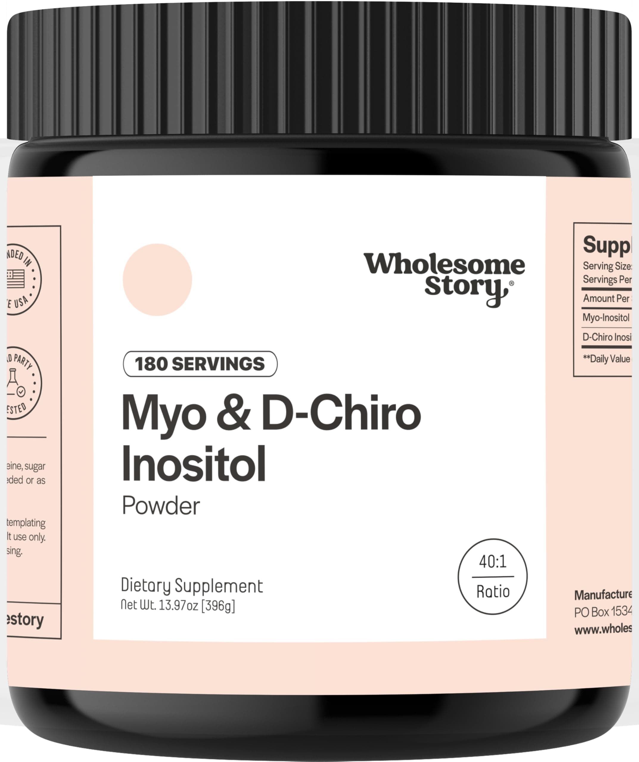 Myo-Inositol & D-Chiro Inositol Supplement Powder for Women | Hormonal Balance & Healthy Ovarian Function Support | Vitamin B8 | Great Alternative to Capsules | 40:1 Ratio | 180 Servings