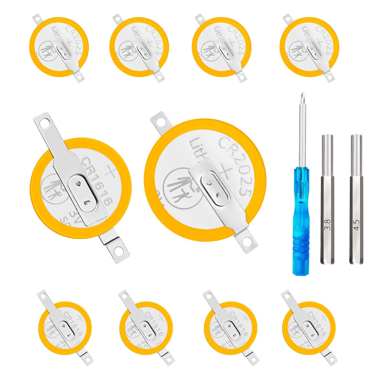QWSHAN 3V 5PCS CR1616 5PCS CR2025 Coin Button Cell Batteries Solding Tabs with Screw Tools for Game Boy GBA GBC and GB Color (5x1616+5x2025)