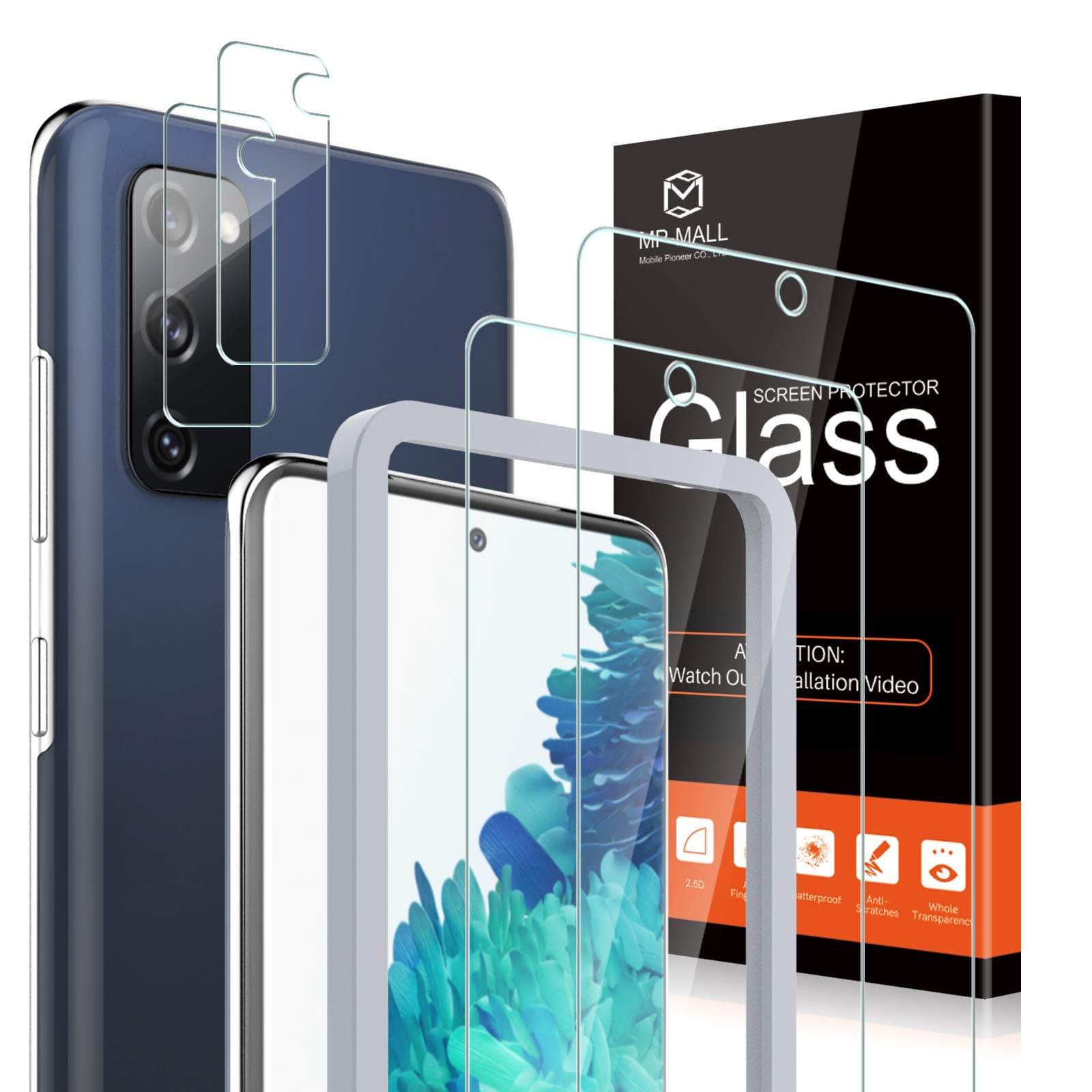 4 Pack MP-MALL 2 Pack Tempered Glass Screen Protector + 2 Pack Camera Lens Protector Compatible for Samsung Galaxy S20 FE 5G and Galaxy S20 Fan Edition 6.5-inch, 9H Hardness