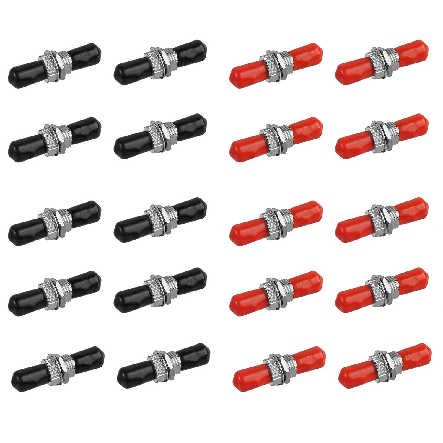 Duogalia 20PC Fiber Optical Coupler ST Fiber Optical Cable Barrel Connector ST to ST Bulkhead Fiber Coupler Simplex Singlemode, (10 Red & 10 Black)