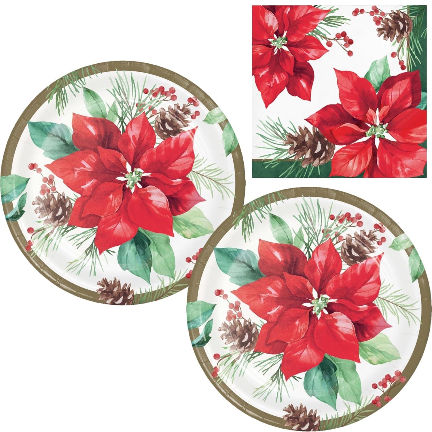 Poinsettia Party Supplies | Bundle Includes Paper Dessert Plates and Beverage Napkins for 16 People