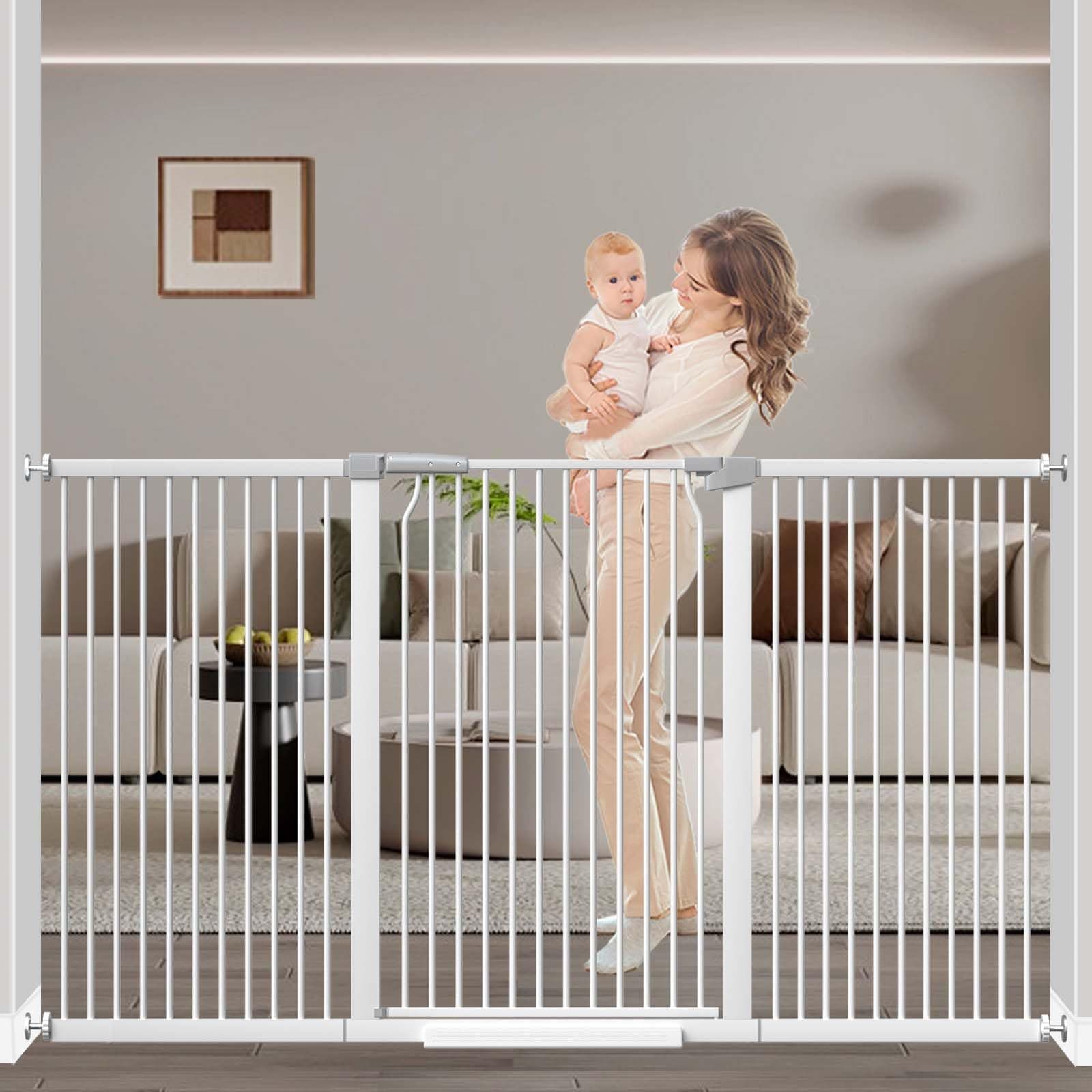 65.7"-72.2" Extra Wide Baby Gate, 40.5" Tall Dog Gate Indoor,Walk Through Pet Gates for Doorways Kitchen No Drilling Auto Close Pressure Mounted Safety Child Toddler Gate, White