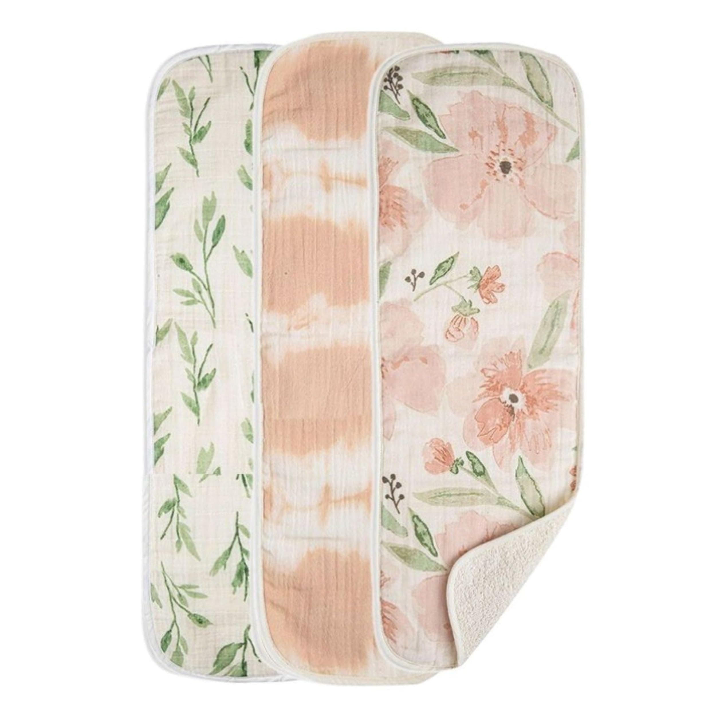 Crane Baby Soft Muslin Burp Cloth, Lightweight & Absorbent Burp Cloth 7" x 20", 3-Piece - Parker, Floral