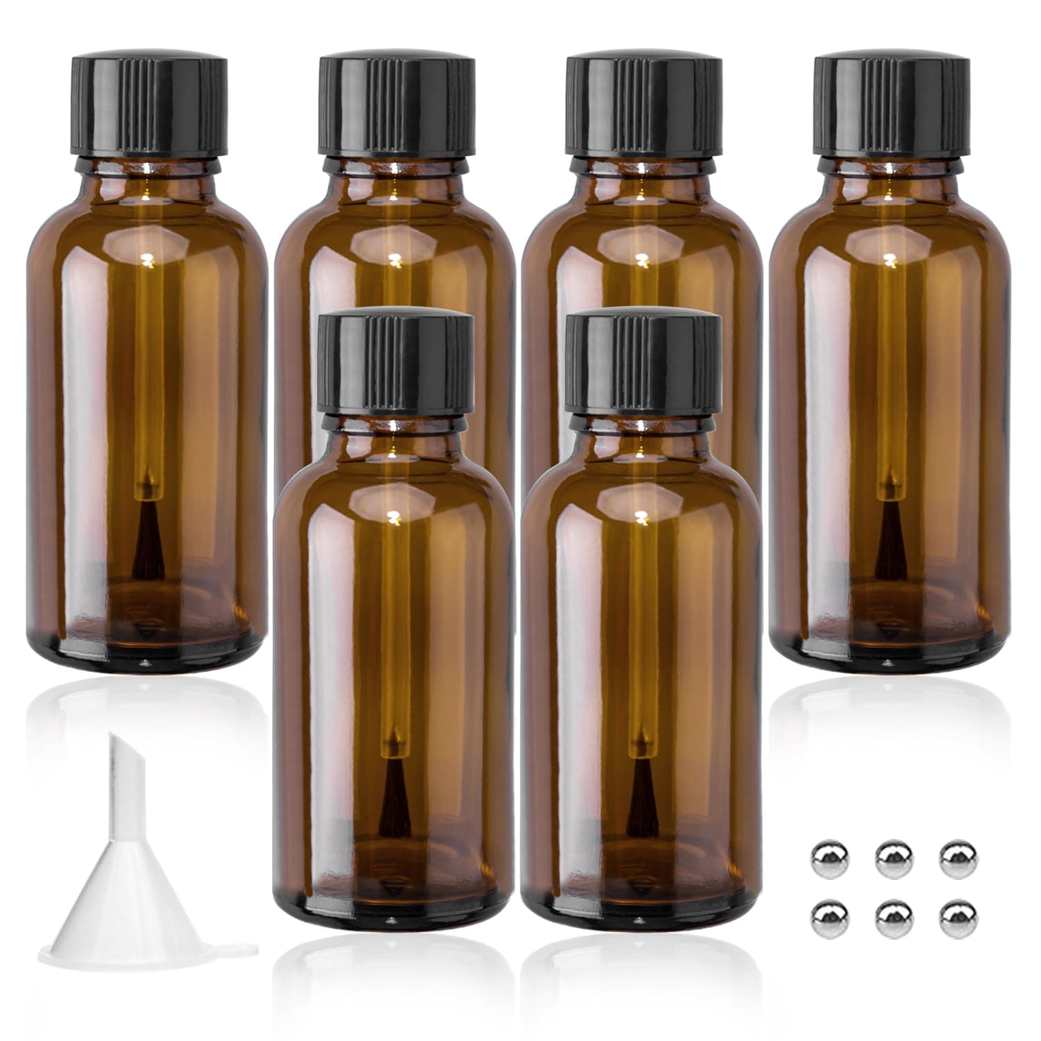 Agidea 6PCS Large Empty Nail Polish Bottles with Brush, Brown Refillable Glass Varnish Cuticle Oil Bottles Travel Containers with Funnel & Mixing Balls for DIY Nail Art Cuticle Oils, Brown, 30ML