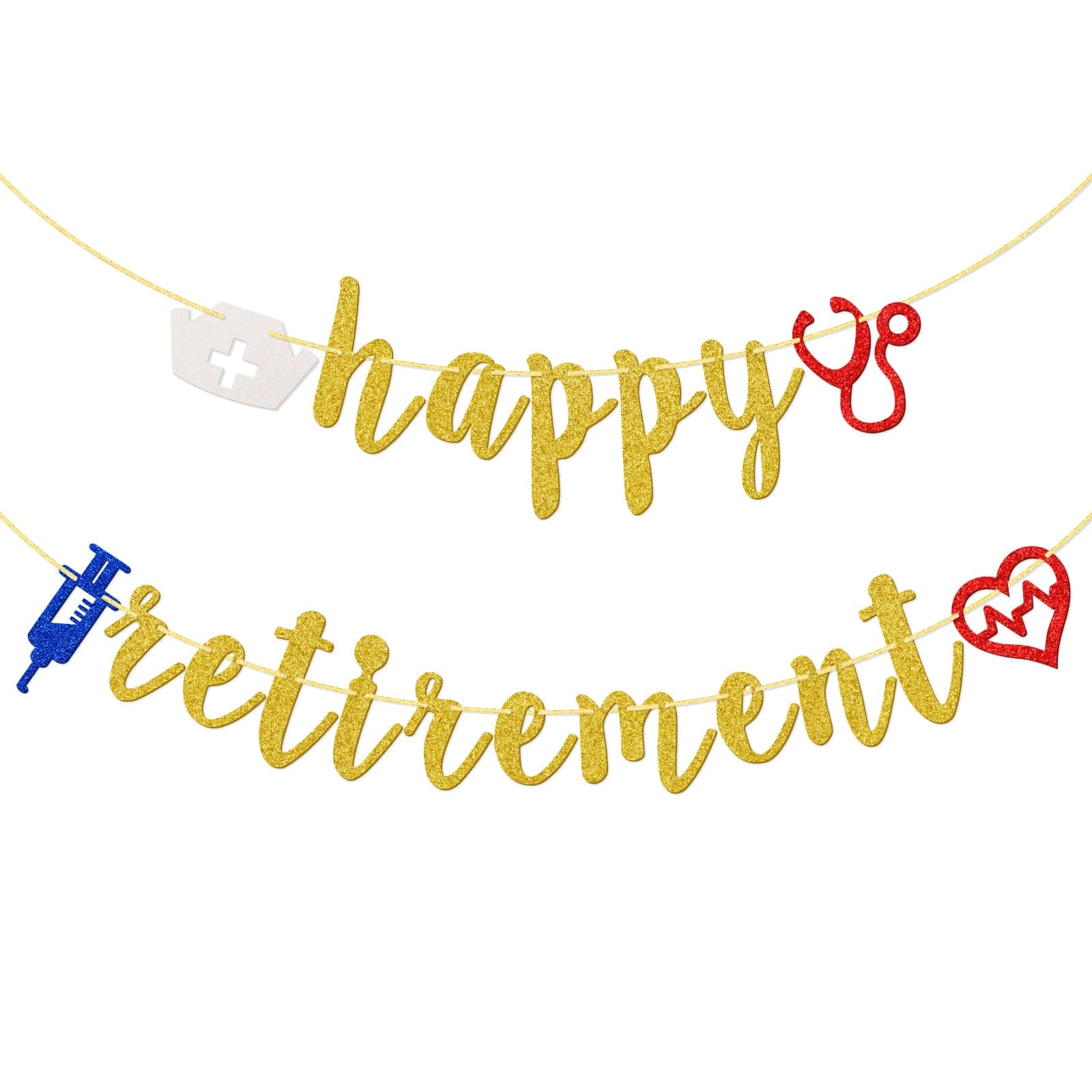 Firefairy Nurse Retirement Banner, Gold Glitter, 5.0 x 50.0 inches