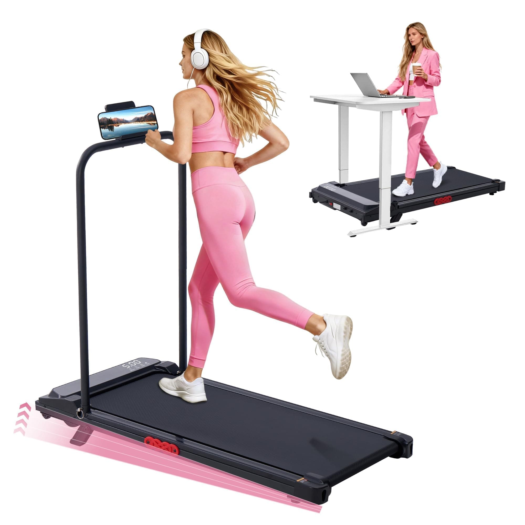 Walking Pad with Incline and Handle Bar, Portable Treadmills for Home Small