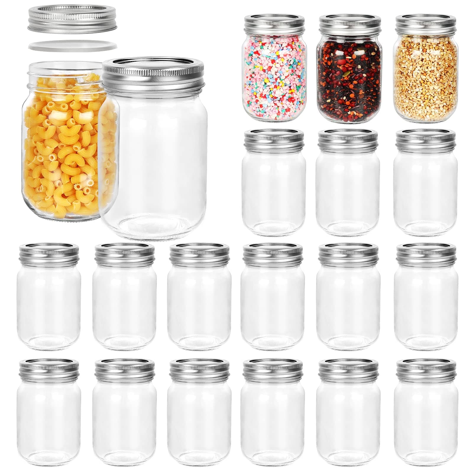 12 oz Glass Mason Jars, 20 Pack 360ml Canning Jars with Regular Mouth Lids, Glass Jars Storage Containers for Overnight Oats, Jam, Jelly, Honey, Beans, Spice, Wedding Party Favors, Shower Favors