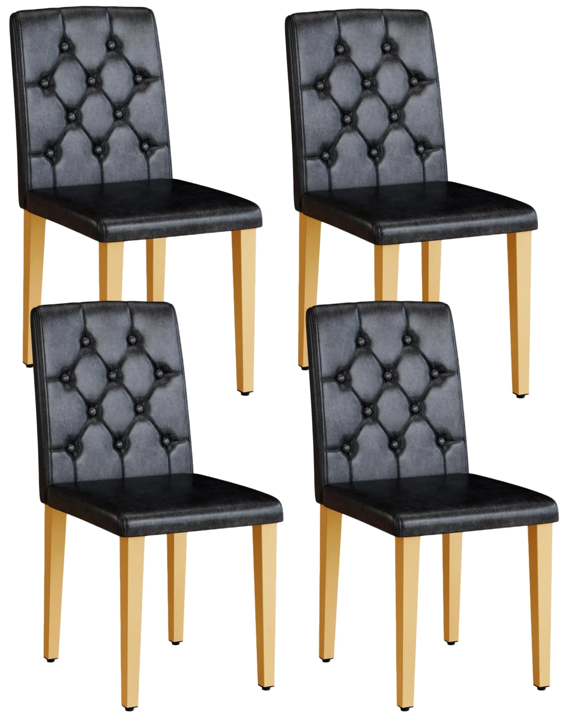 Ganooly Modern Dining Chairs Set of 4, Button Tufted Upholstered Parsons Dining Chairs with Gold Metal Legs, Black PU Leather Kitchen Chair for Dinning Room, Kitchen, Restaurant
