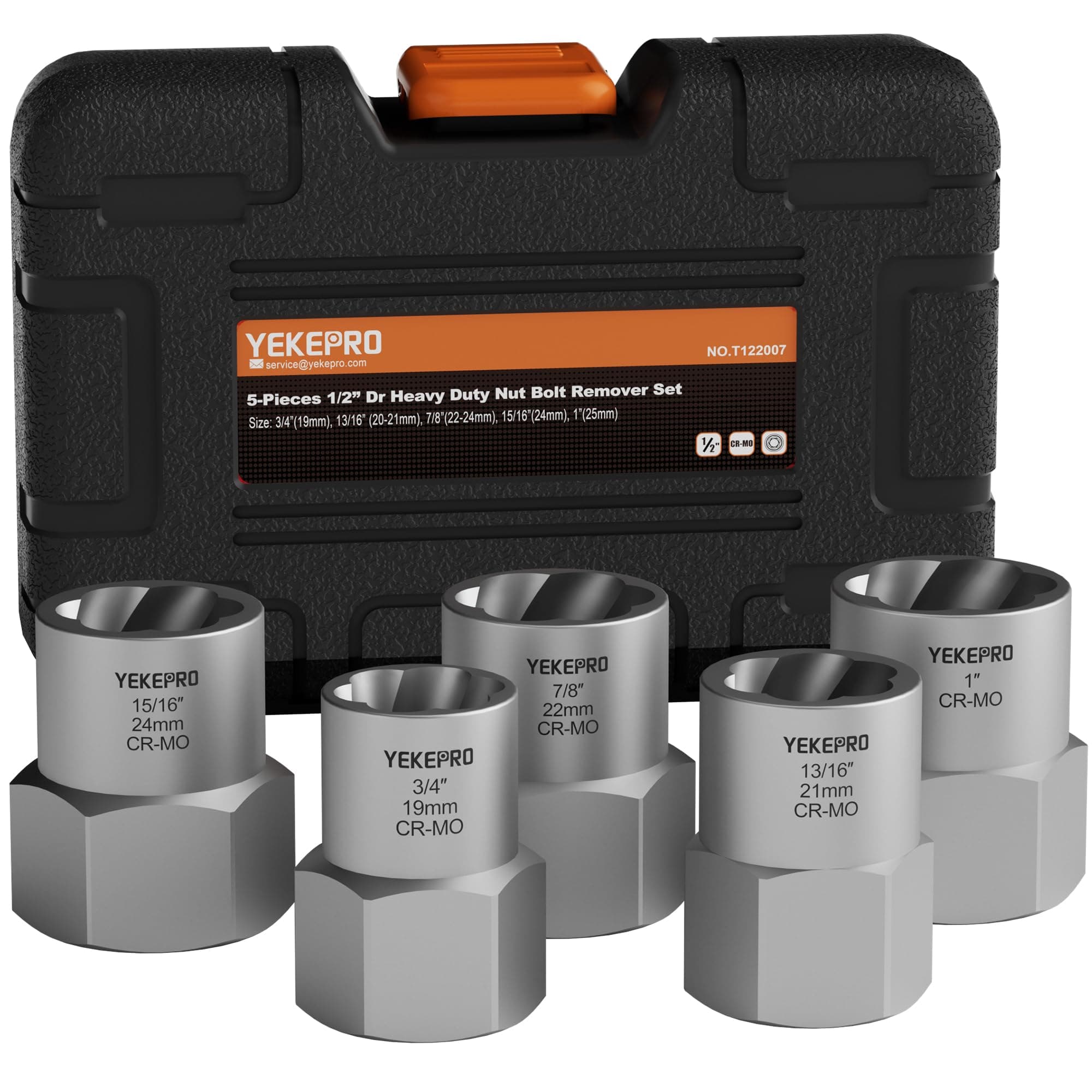 YEKEPRO 5-Piece Heavy Duty Bolt Extractor Set, 1/2" Drive Impact Lug Nut Remover Tool