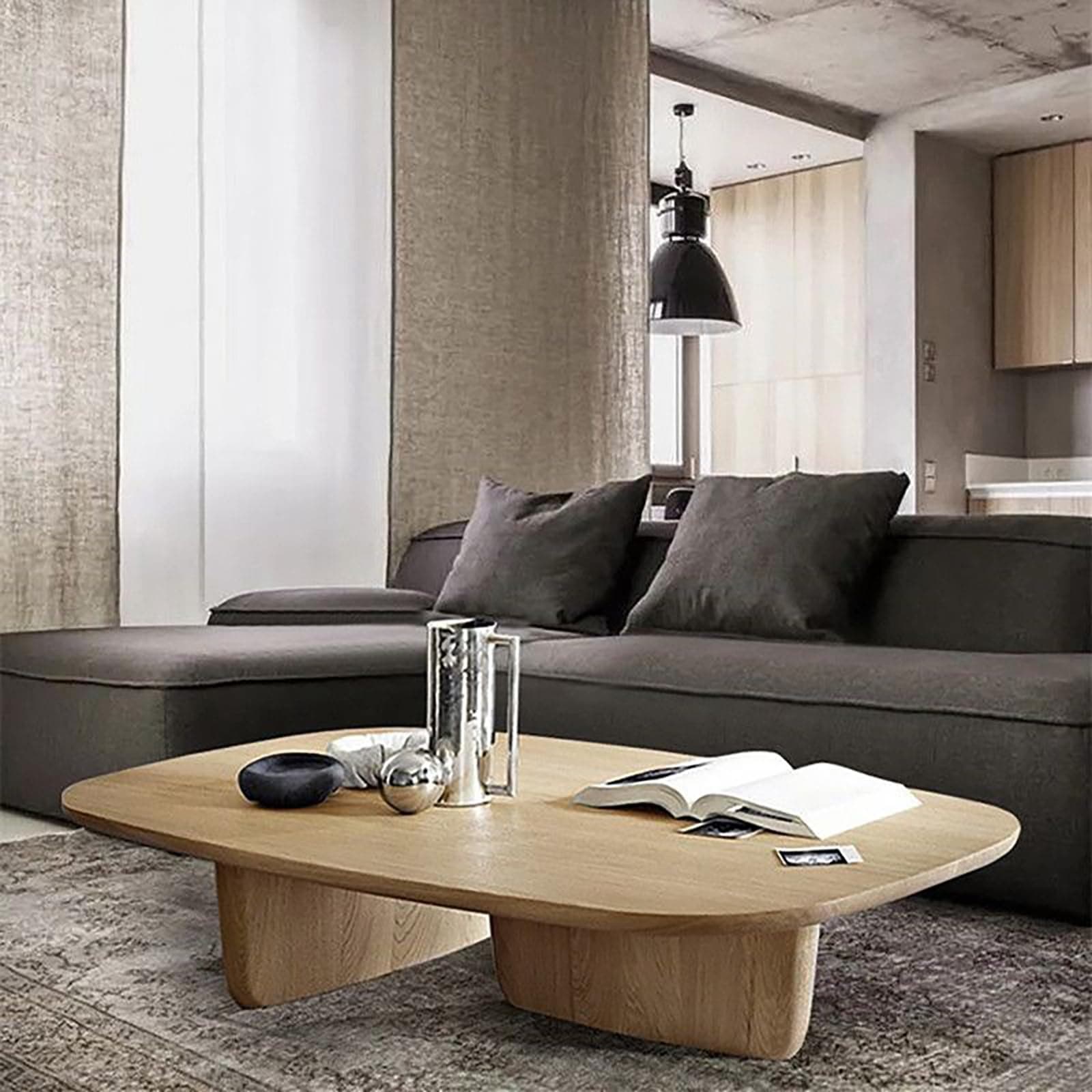 HMKDQBD Oval Coffee Table, Solid Wood Modern End Table for Living Room and Bedroom, 55.1 x 27.5 x 15.7 in