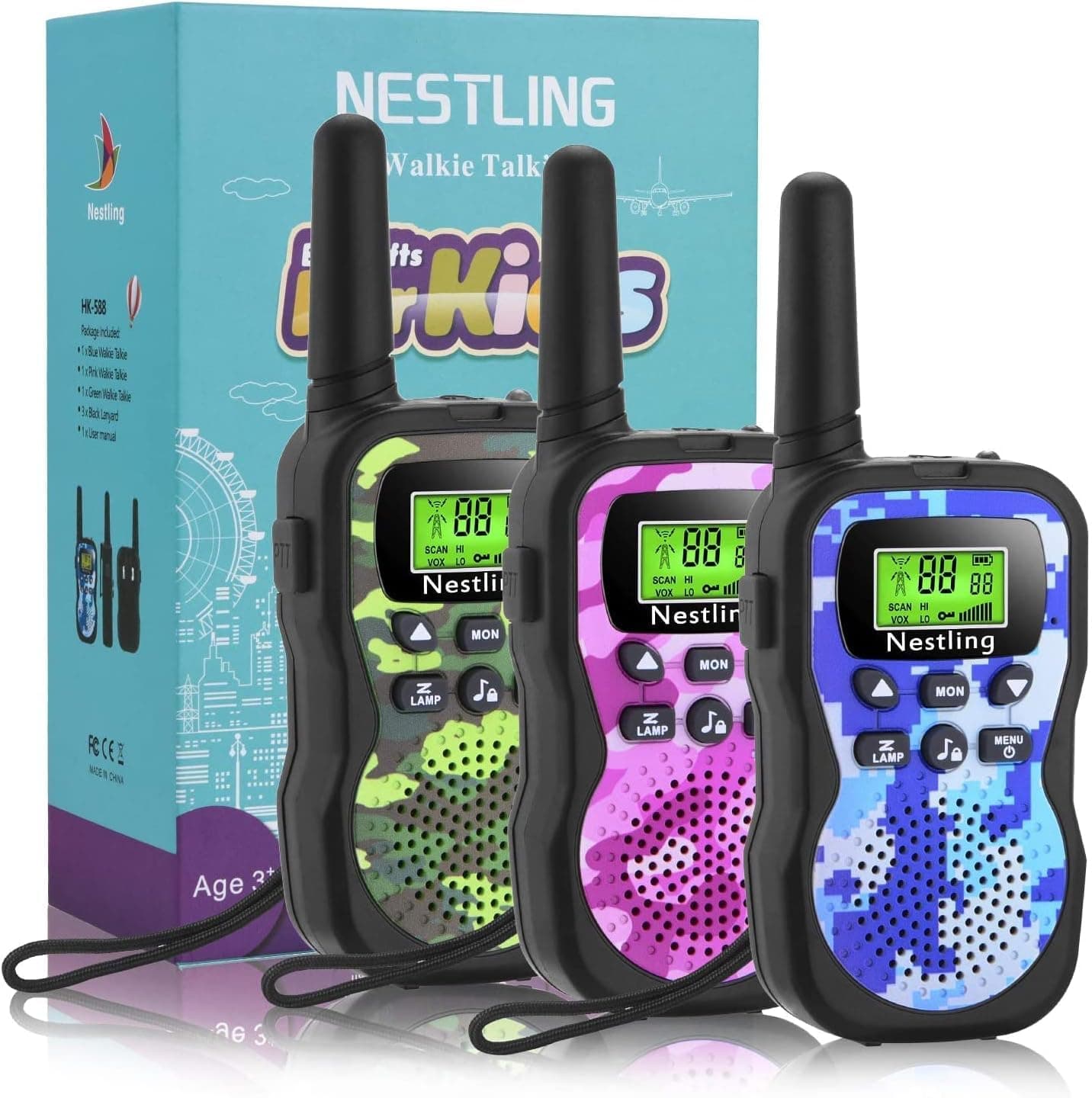 Nestling Walkie Talkies for Kids 3 Pack, 22 Channels 2 Way Radio Toy